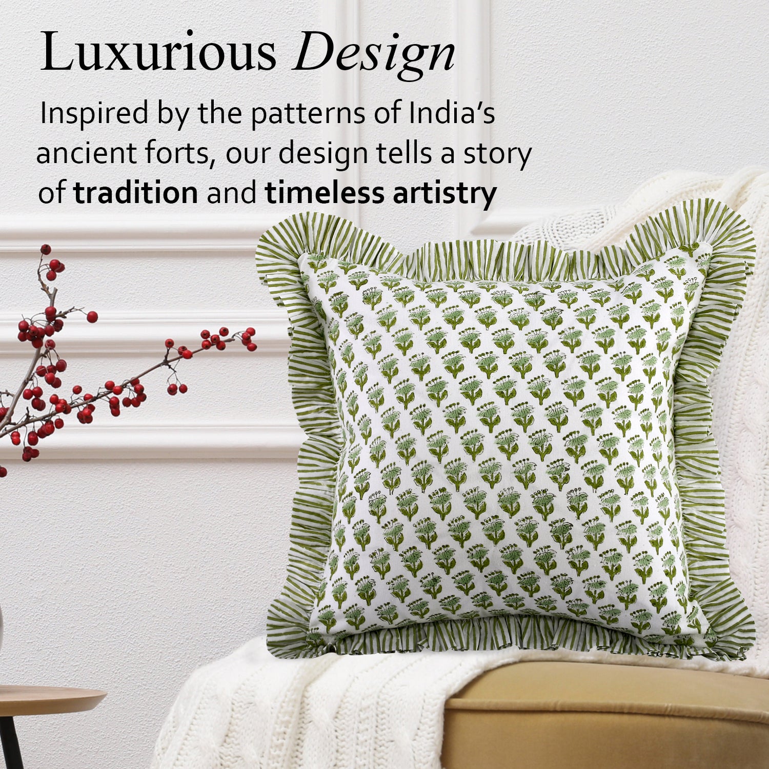 Ruffle Throw Pillow Covers -  Emerald Green