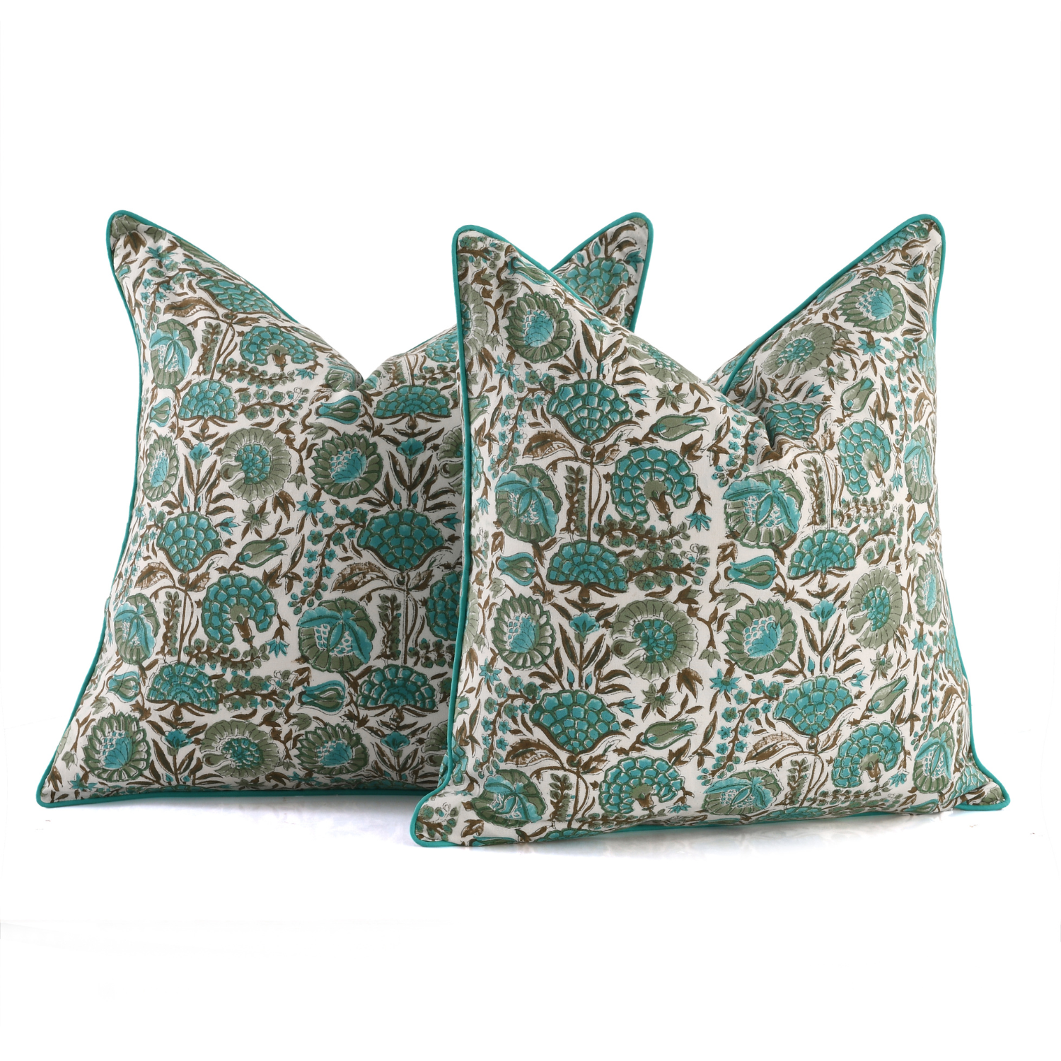 Piping Throw Pillow Covers - Aqua Green (Set of 2)