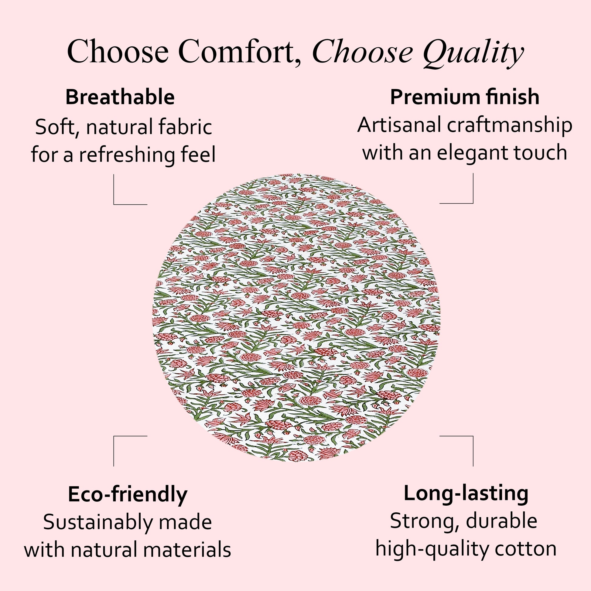 white, red, and green floral 100% cotton round tablecloth
