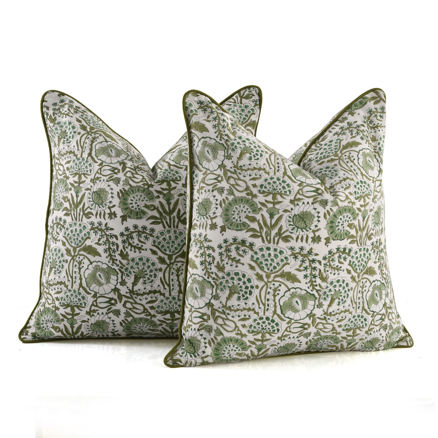 Piping Throw Pillow Covers - Agate Green (Set of 2)