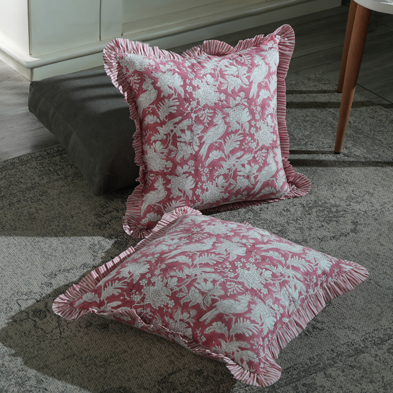 Ruffle Throw Pillow Covers -  Coral Pink