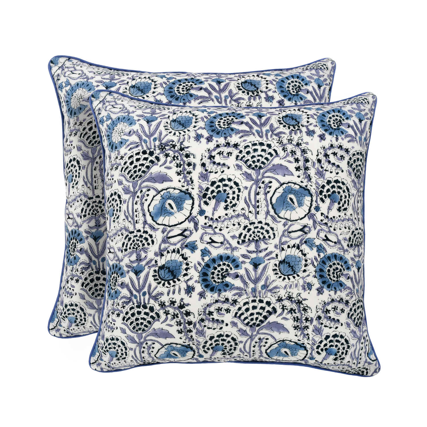 Piping Throw Pillow Covers - Indigo Blue (Set of 2)