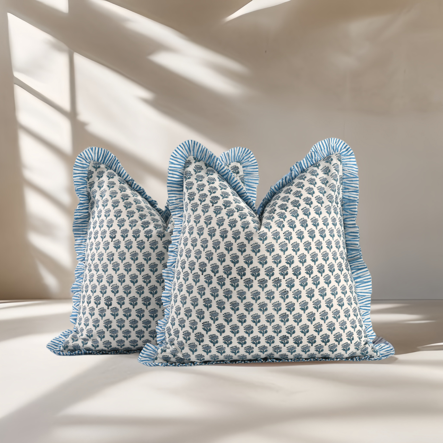 Ruffle Throw Pillow Covers -  Apatite Blue