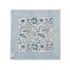 blue botanical block-printed cotton napkin in close-up.