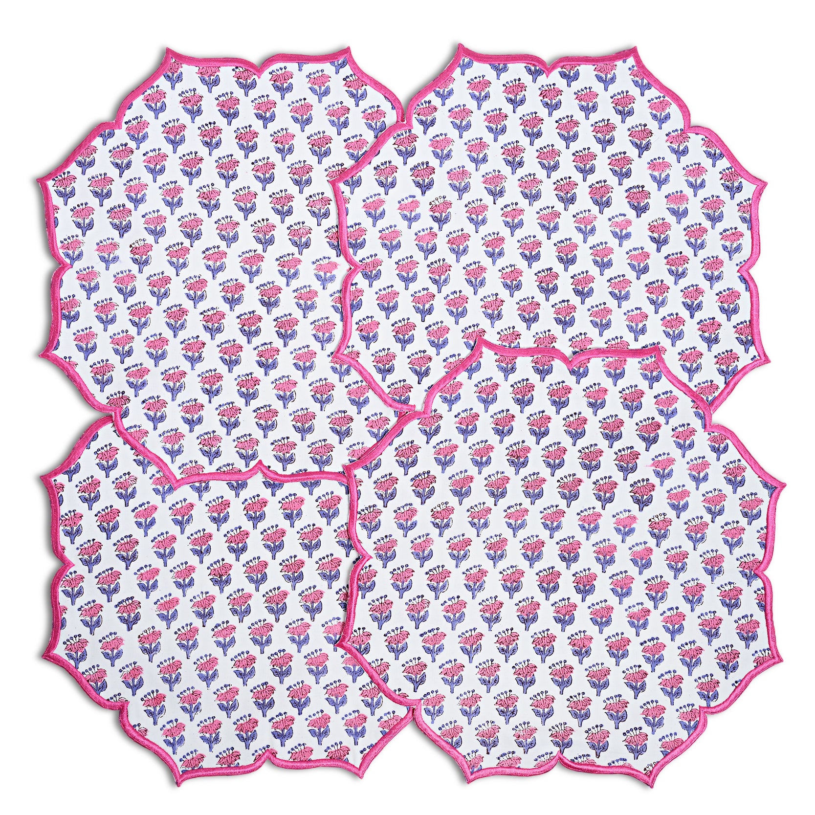 Vibrant pink sapphire cotton placemat with scalloped trim