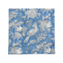 Close-up of detailed blue and white floral print cotton napkin.