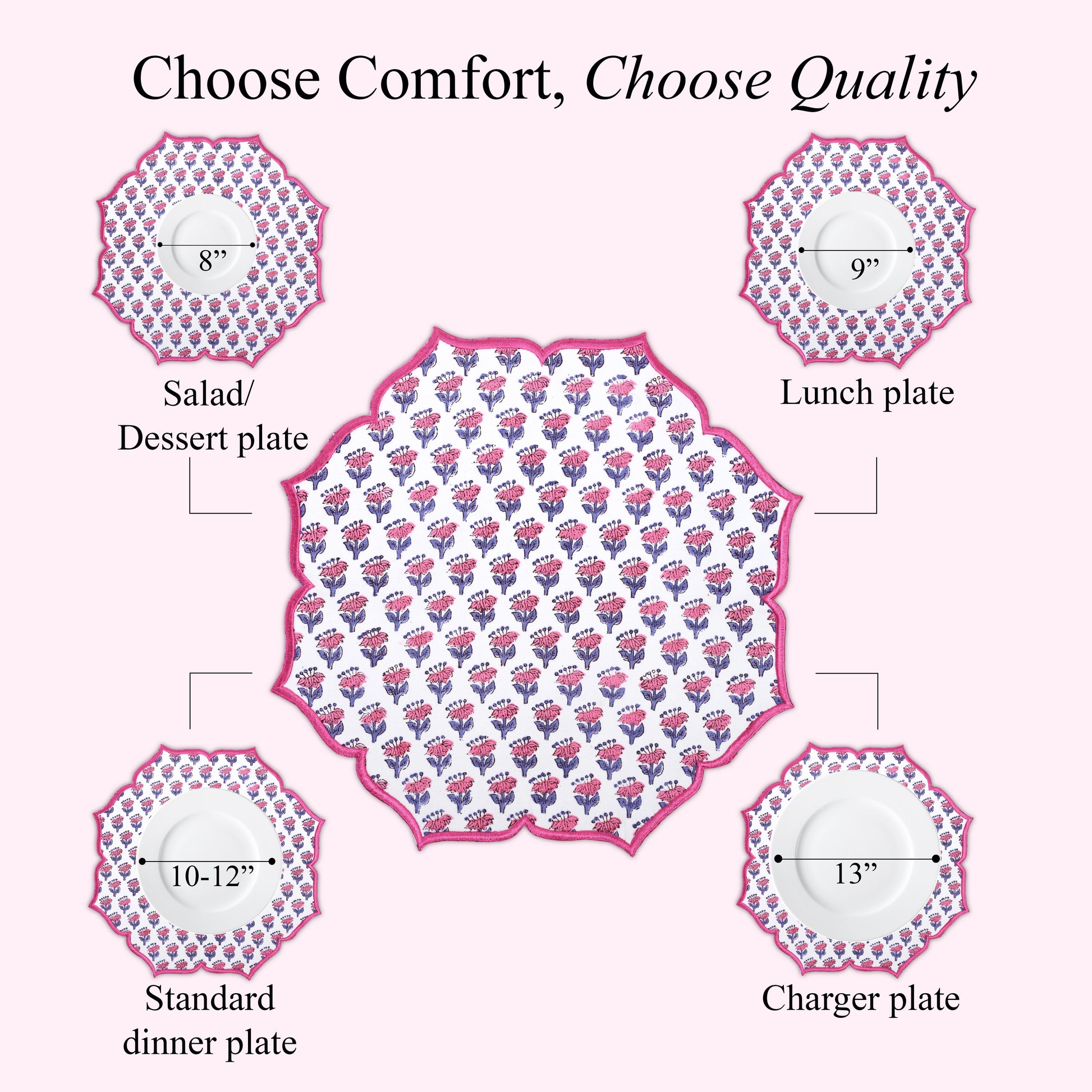 Cotton placemat in pink sapphire with statement embroidery