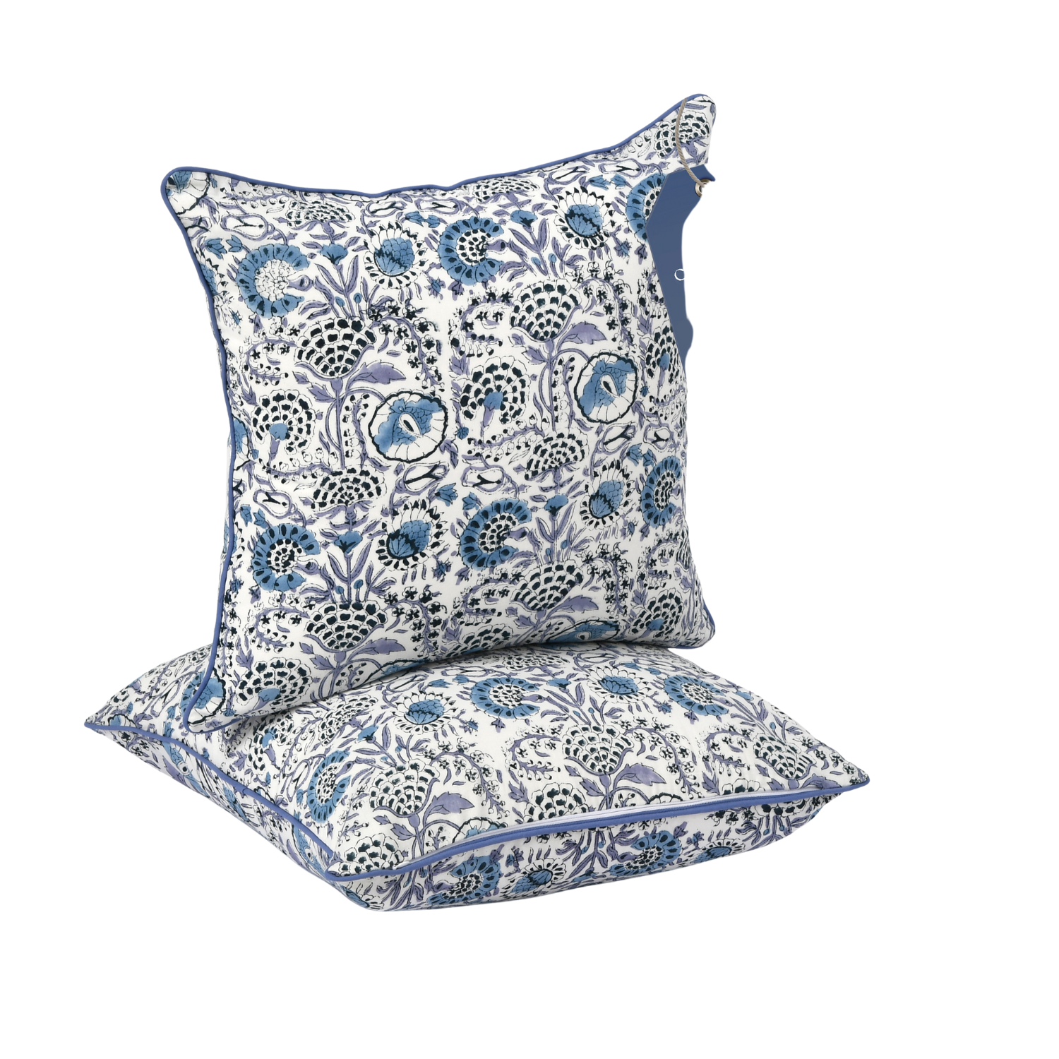 Piping Throw Pillow Covers - Indigo Blue (Set of 2)