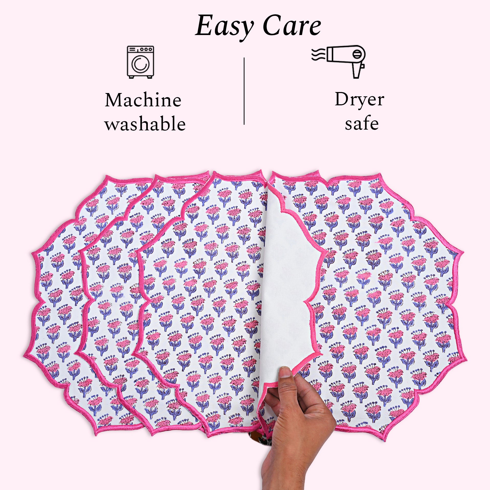 machine washable and dryer safe Hot pink embroidered placemat for bold table decor