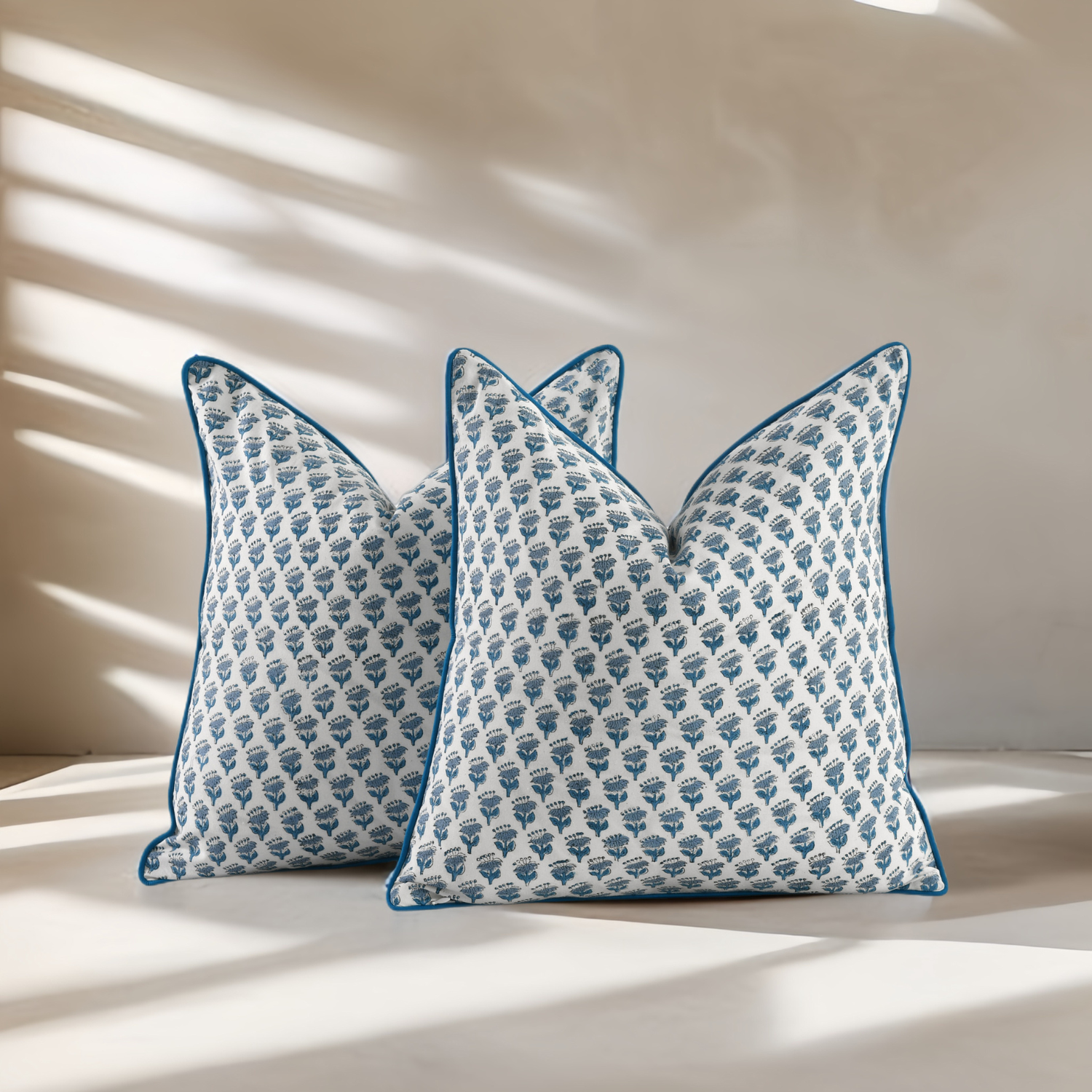 Piping Throw Pillow Covers - Apatite Blue (Set of 2)