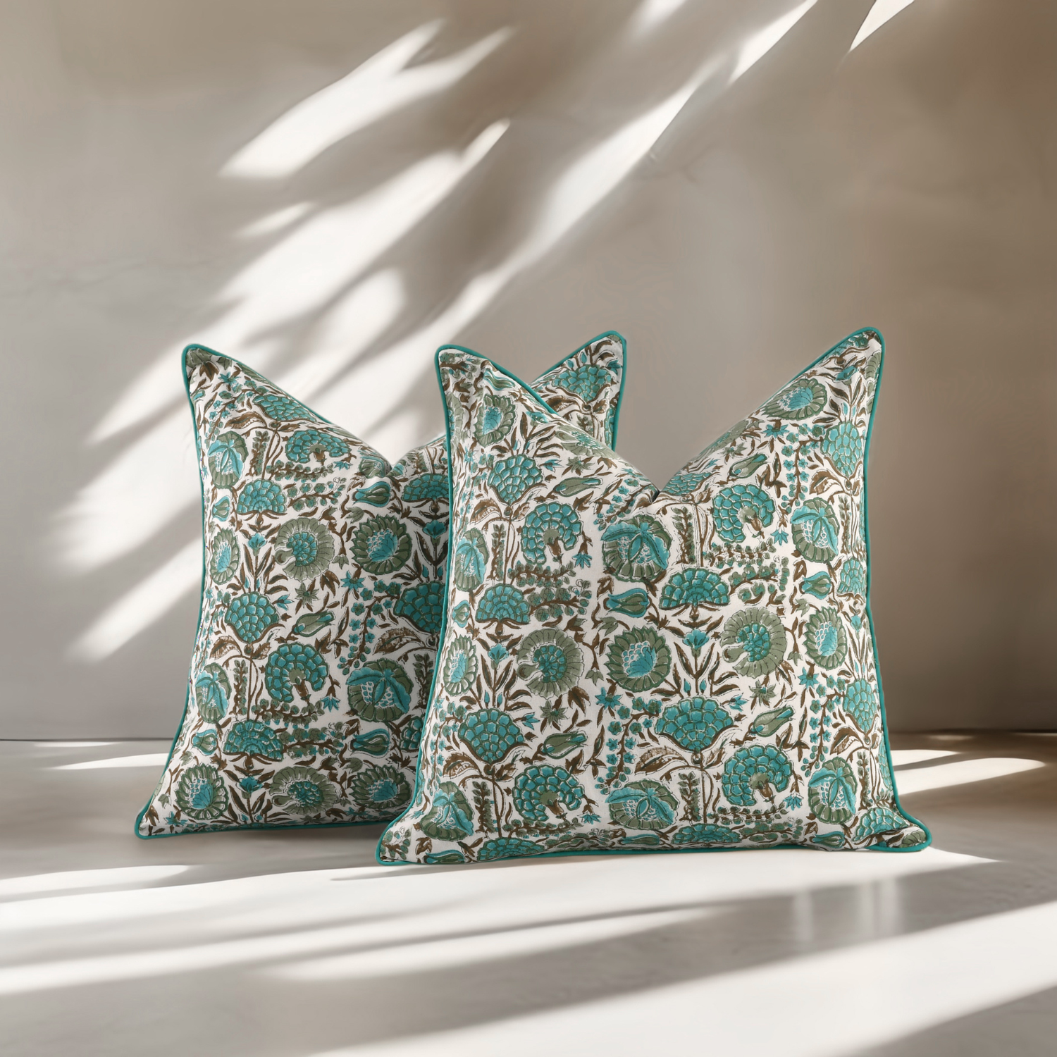 Piping Throw Pillow Covers - Aqua Green (Set of 2)