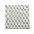 Close-up of detailed green and white floral print cotton napkin.