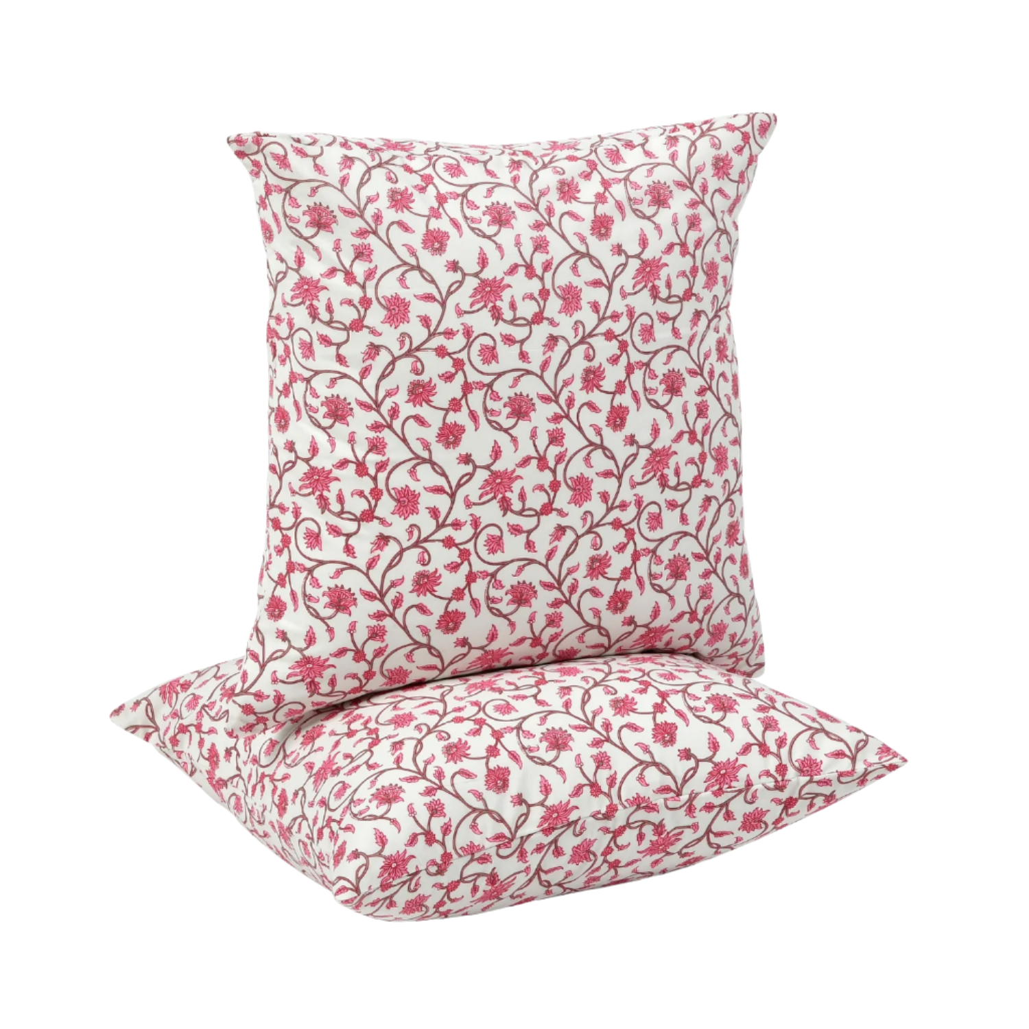 Boho-style hand-printed pillow covers in earthy, artisan-inspired tones