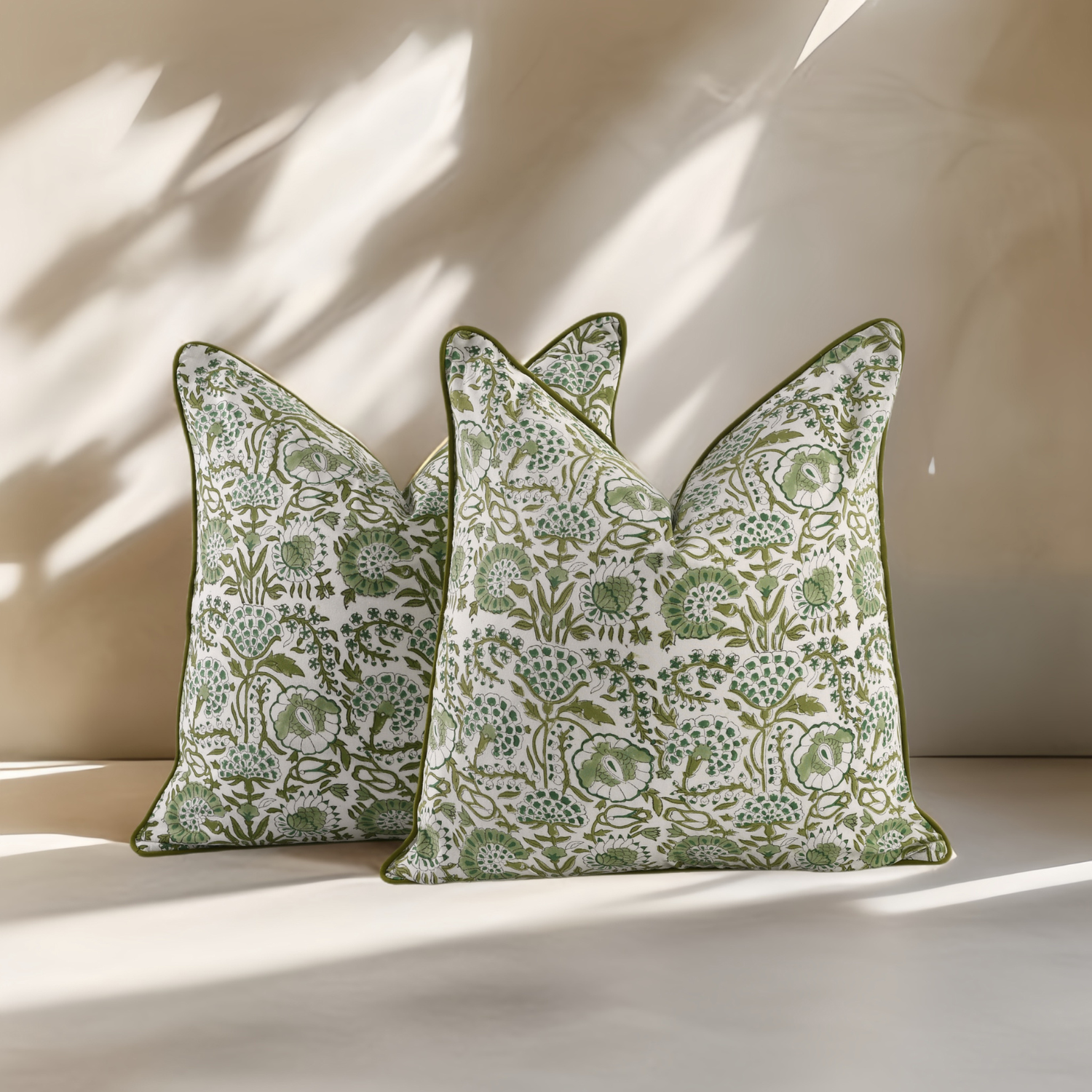 Piping Throw Pillow Covers - Agate Green (Set of 2)
