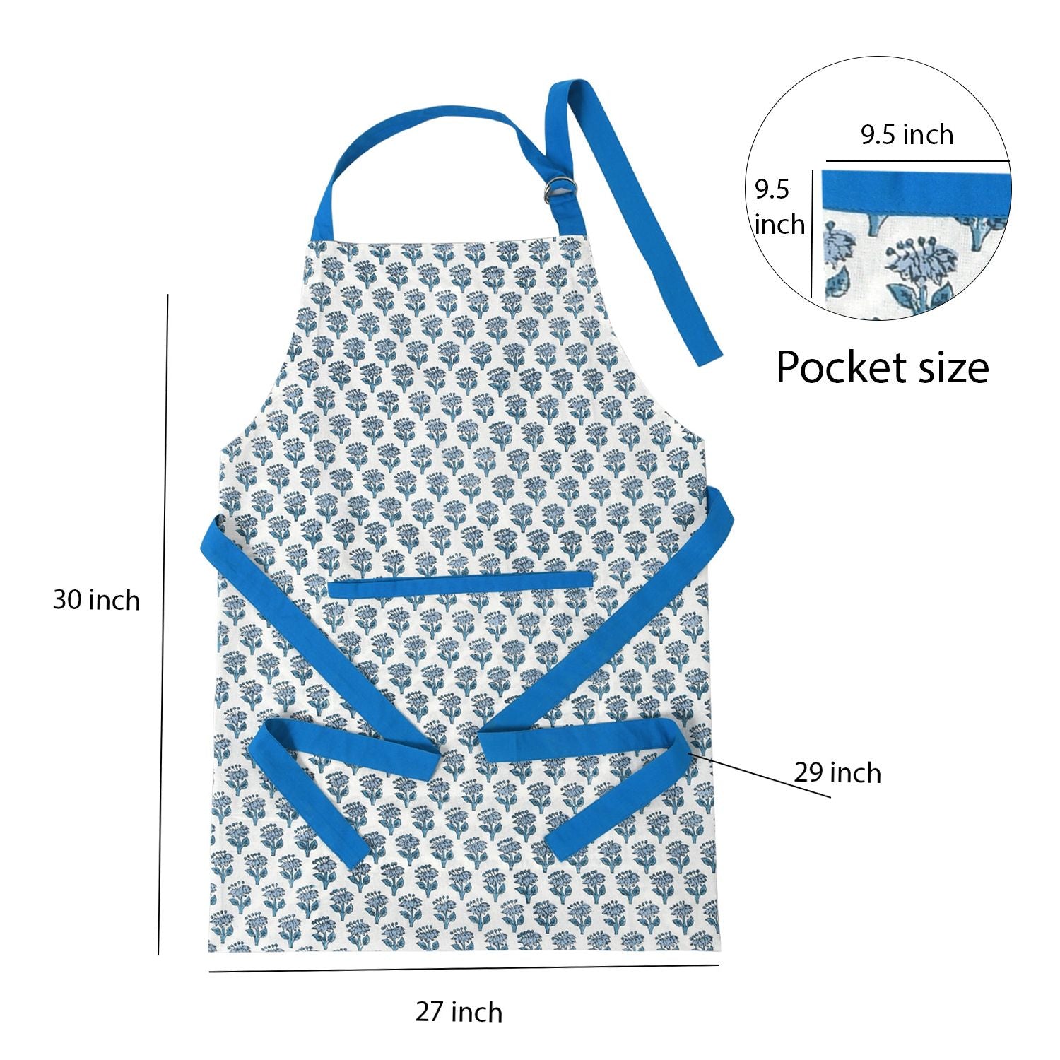 Classic blue and white floral apron with adjustable straps
