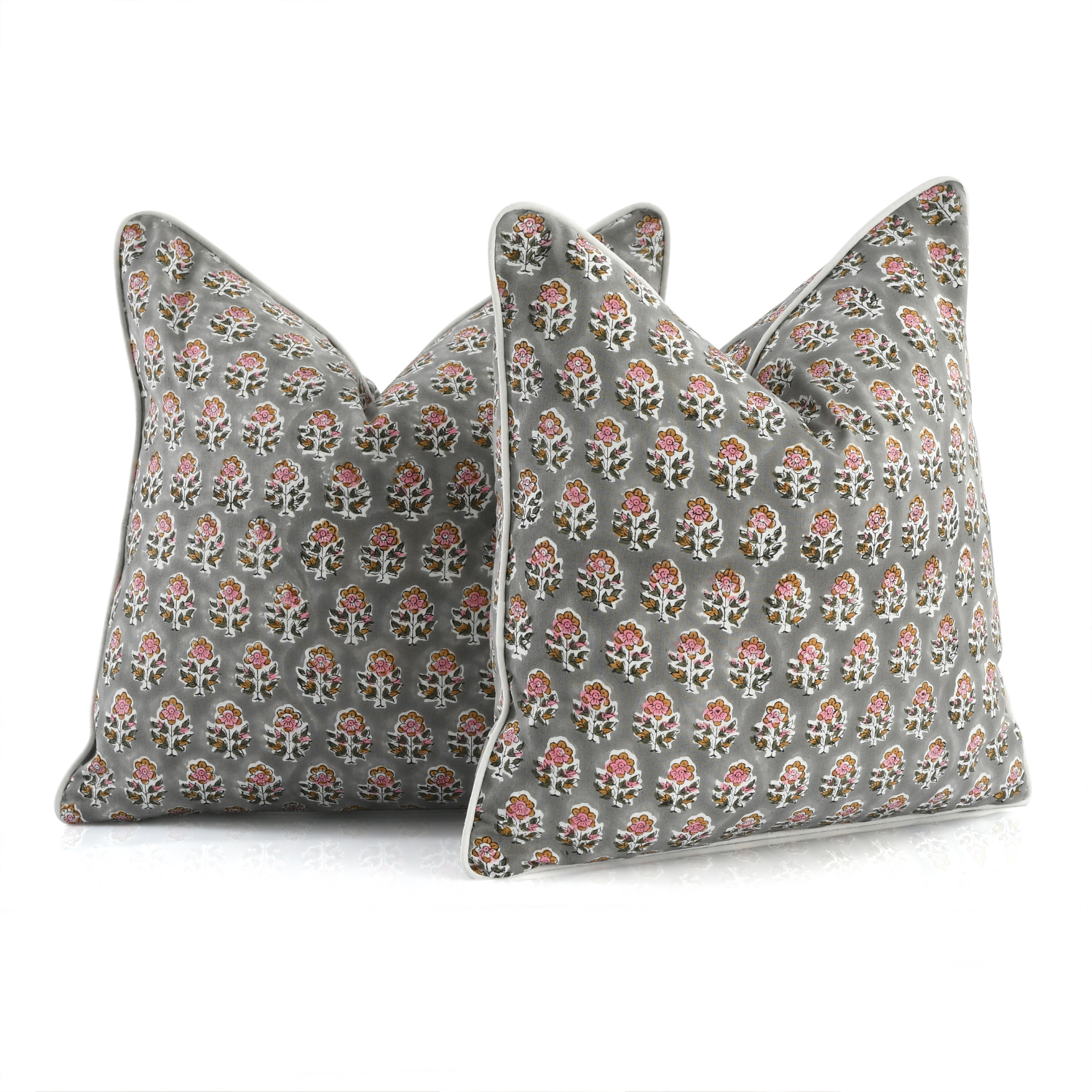 Piping Throw Pillow Covers - Labra Gray (Set of 2)