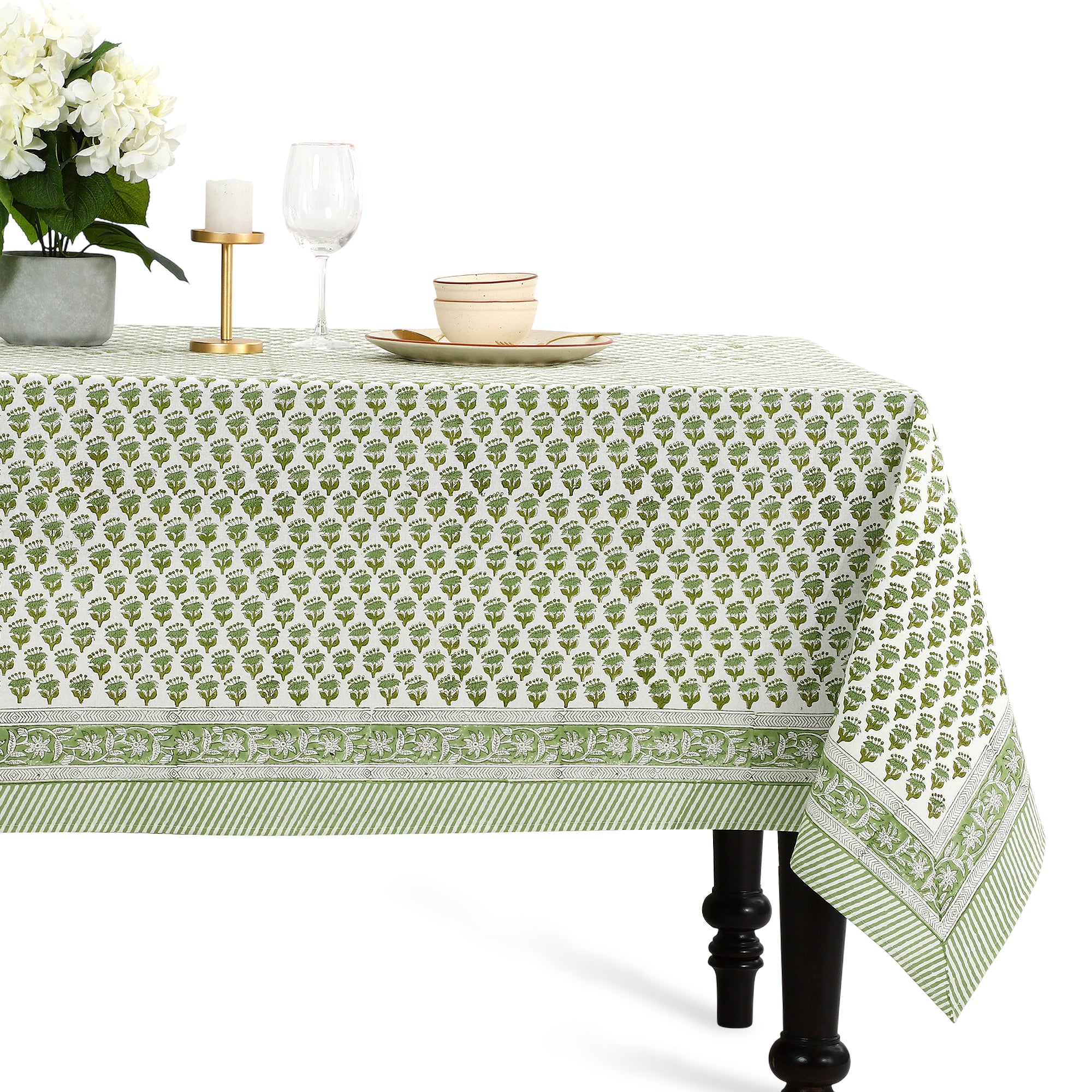 floral green 100% cotton breathable tablecloth