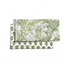 Green and white floral napkin laid flat with repeating botanical border pattern.