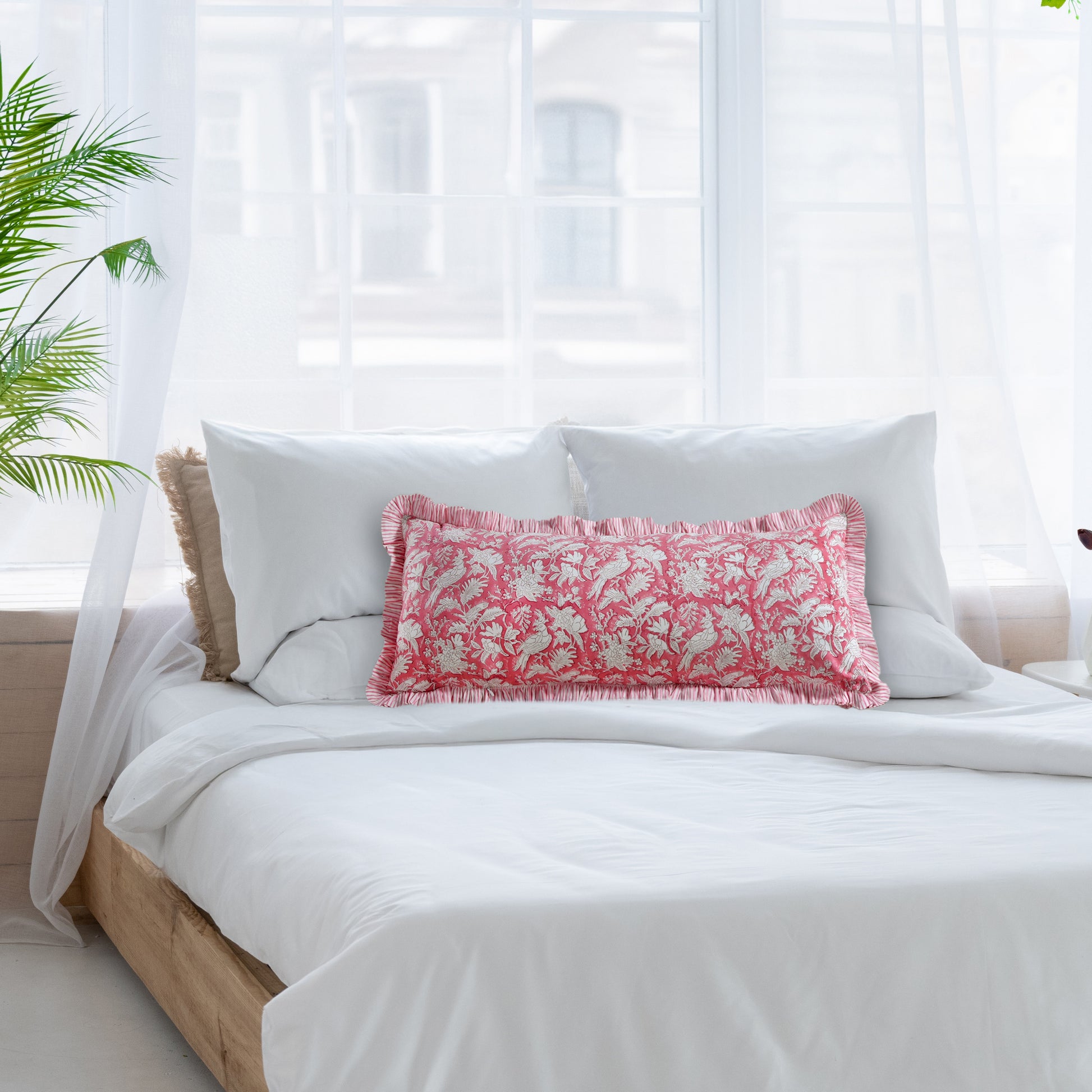 Cotton Ruffle Sham Cover - Coral Pink