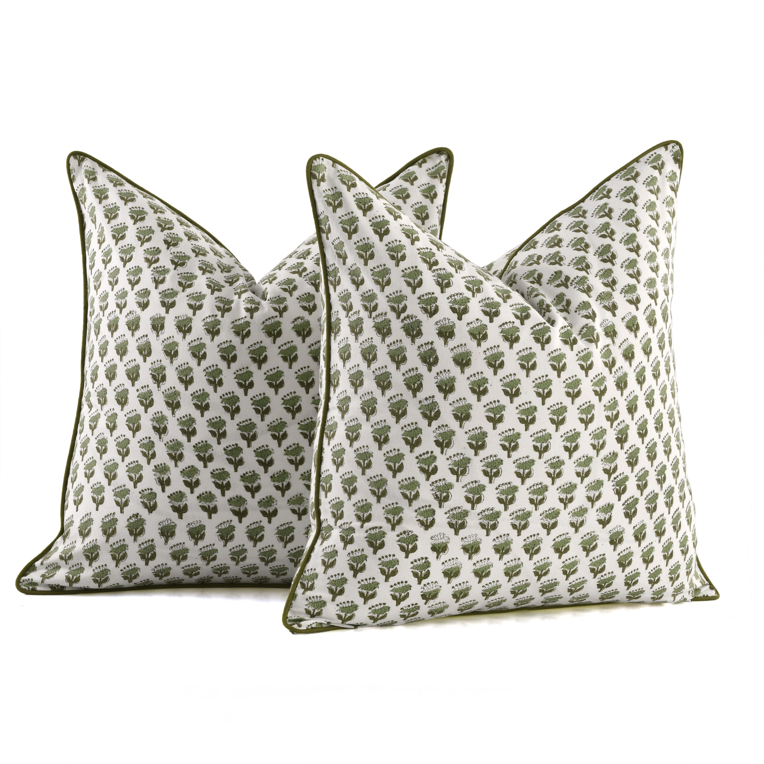 Piping Throw Pillow Covers - Emerald Green (Set of 2)