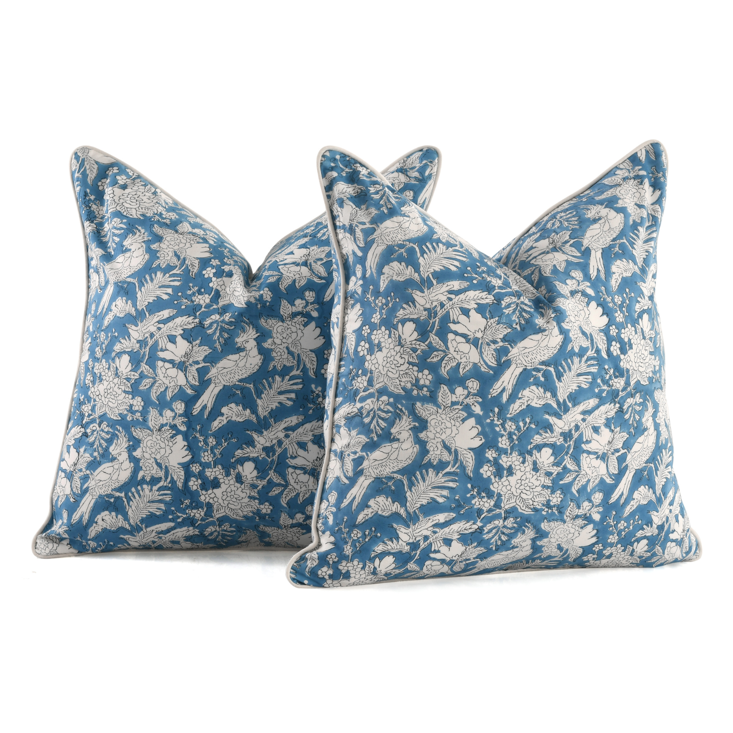 Piping Throw Pillow Covers - Blue Sapphire (Set of 2)