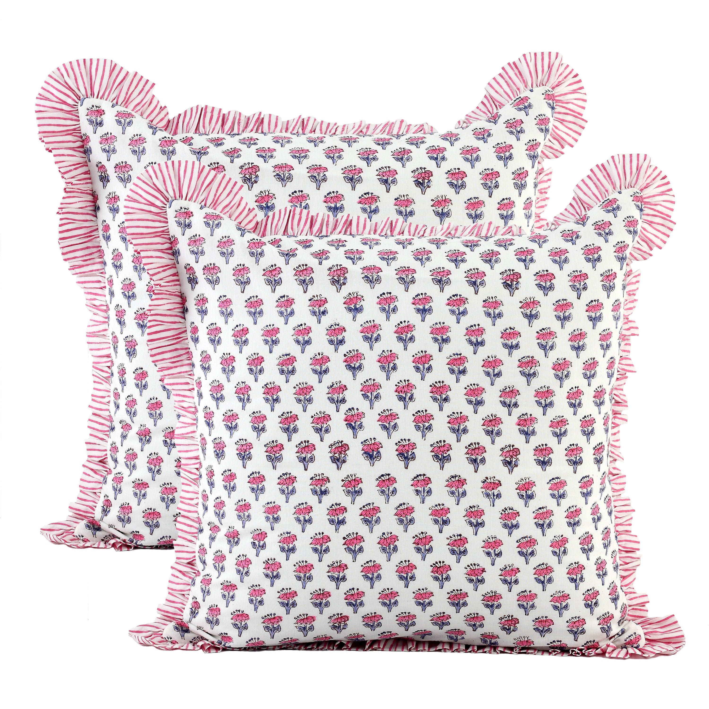 Cotton ruffle throw pillow cover on farmhouse-style couch