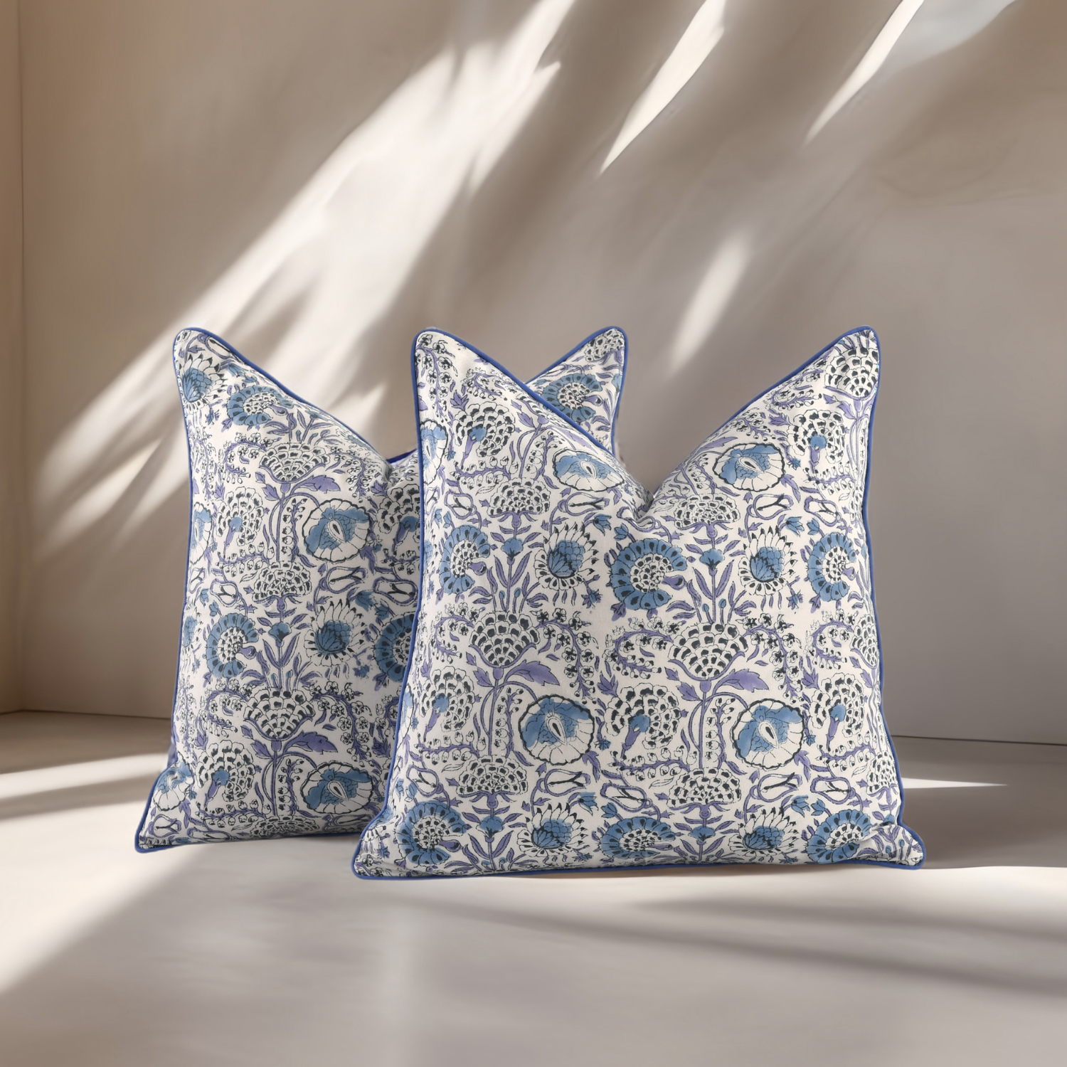 Piping Throw Pillow Covers - Indigo Blue (Set of 2)