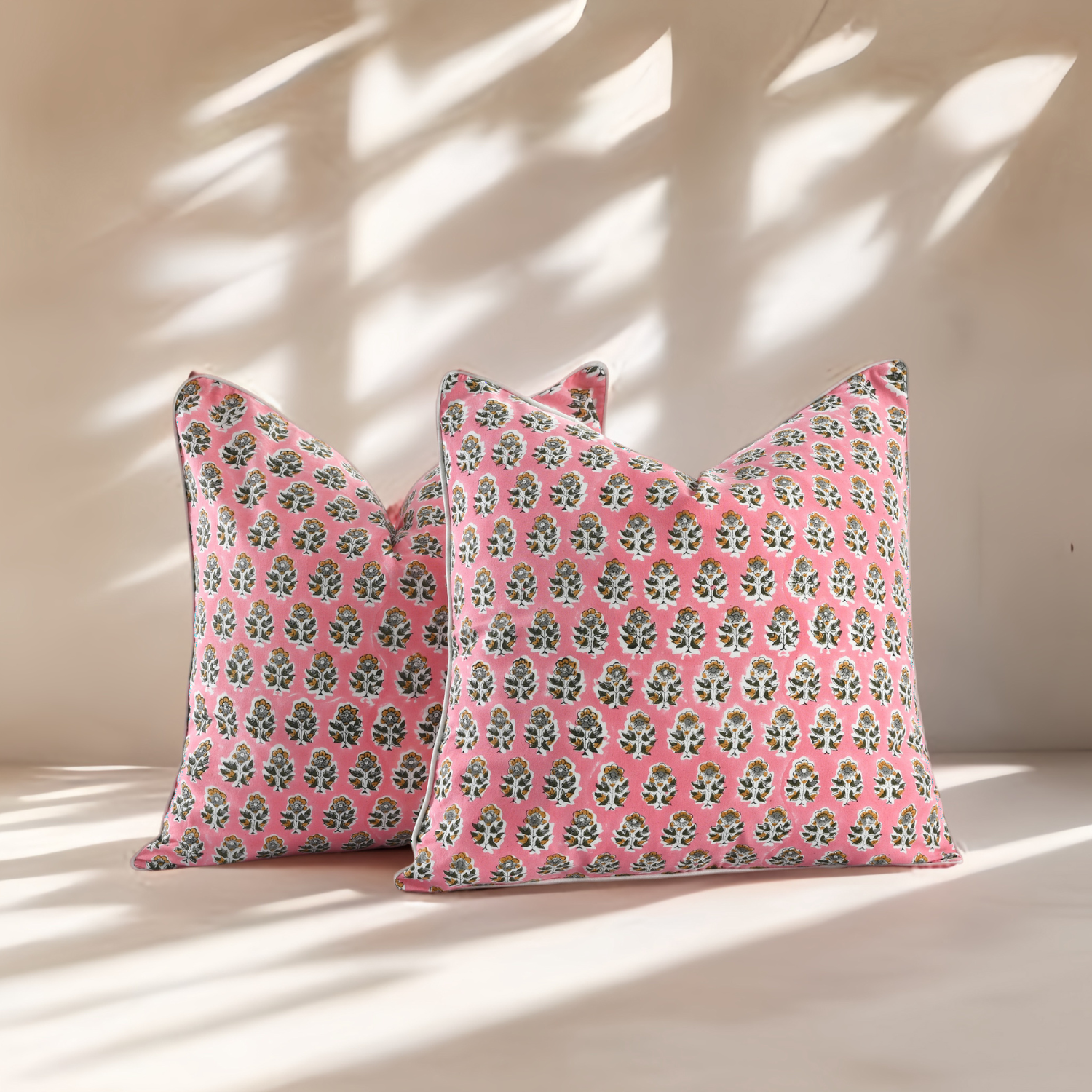 Piping Throw Pillow Covers - Poppy Pink (Set of 2)