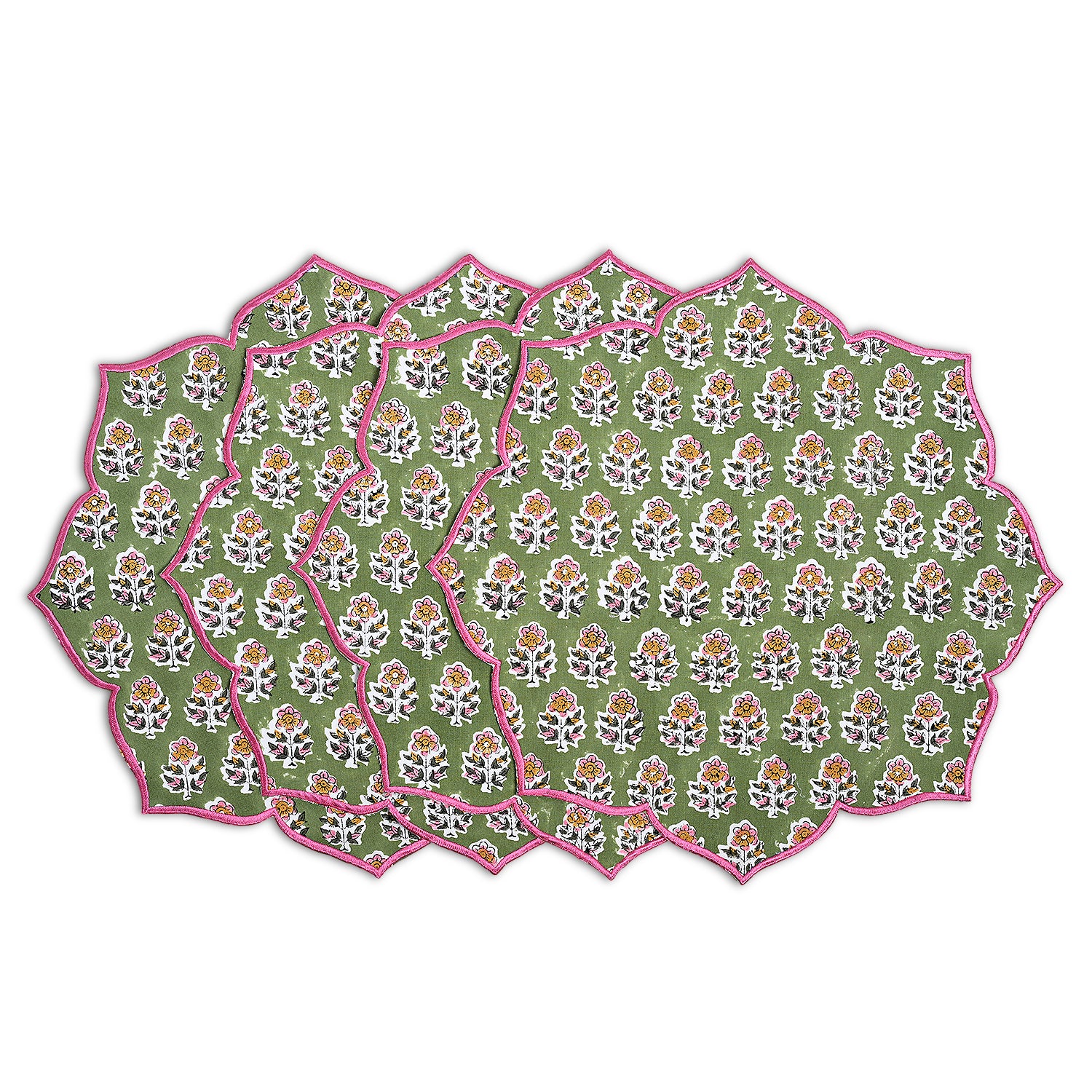 Earthy green floral embroidered placemat for cozy table scenes