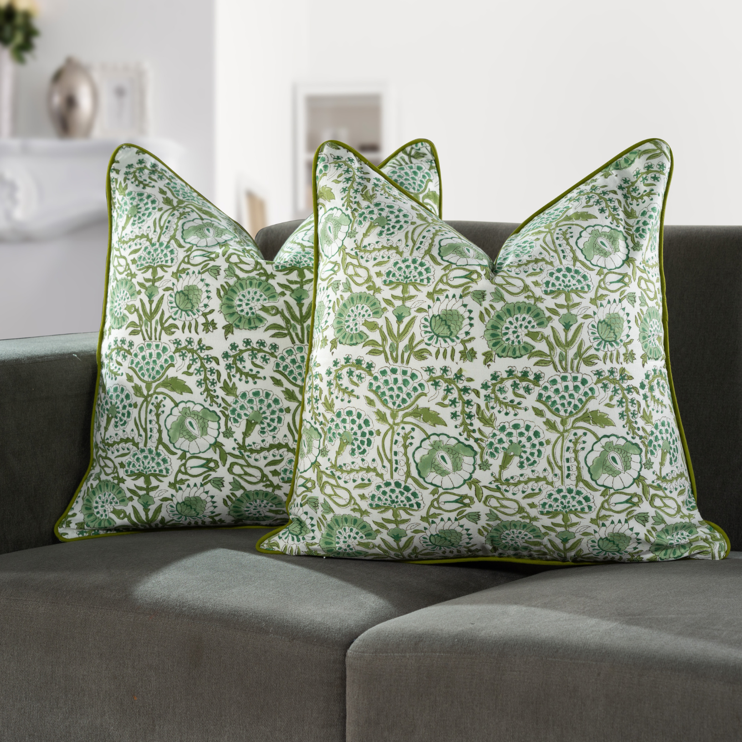 Piping Throw Pillow Covers - Agate Green (Set of 2)