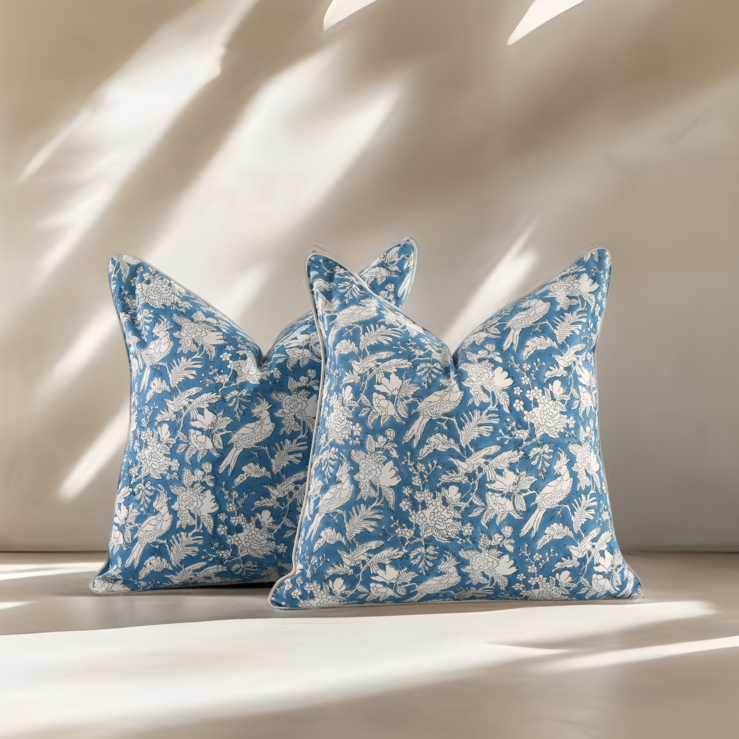 Piping Throw Pillow Covers - Blue Sapphire (Set of 2)