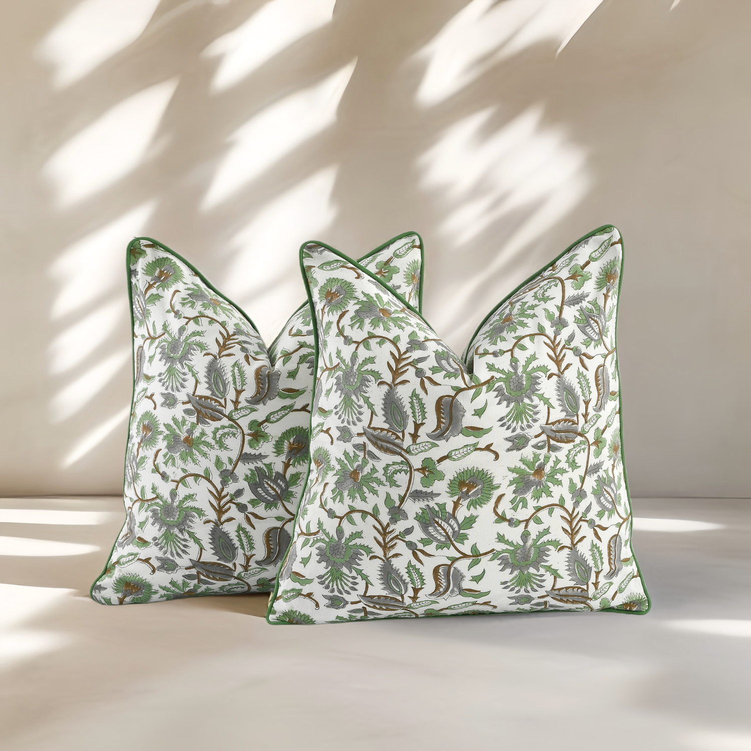 Piping Throw Pillow Covers - Fern Green (Set of 2)