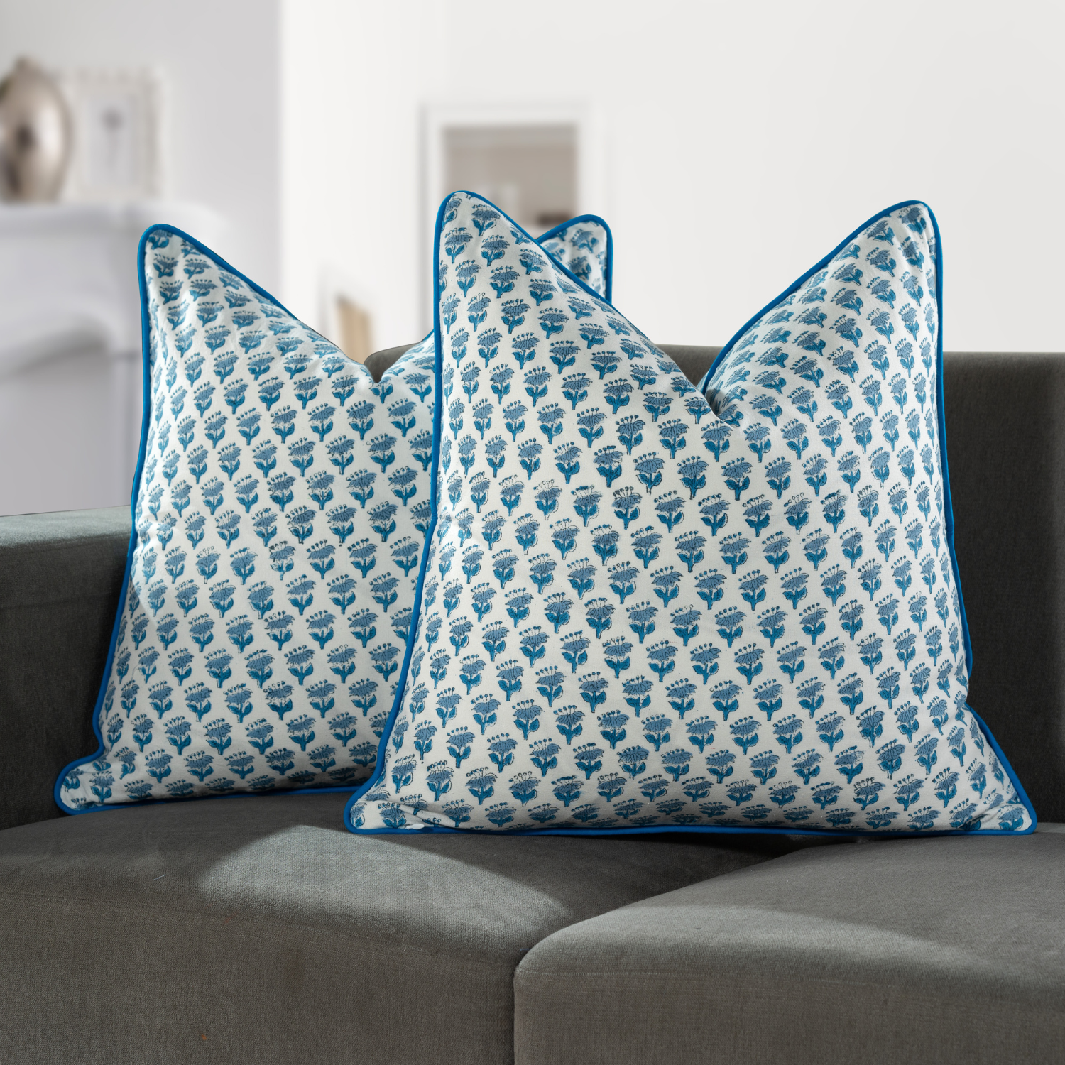 Piping Throw Pillow Covers - Apatite Blue (Set of 2)