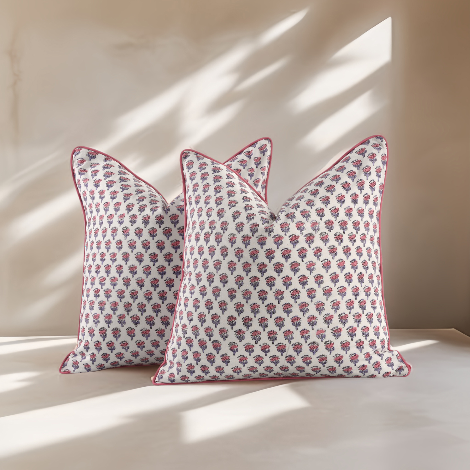 Piping Throw Pillow Covers - Pink Sapphire (Set of 2)