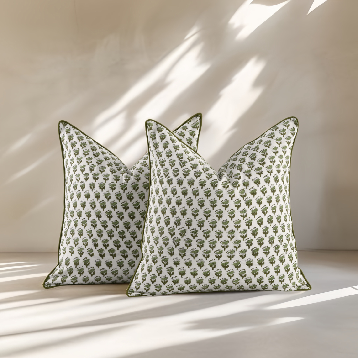 Piping Throw Pillow Covers - Emerald Green (Set of 2)