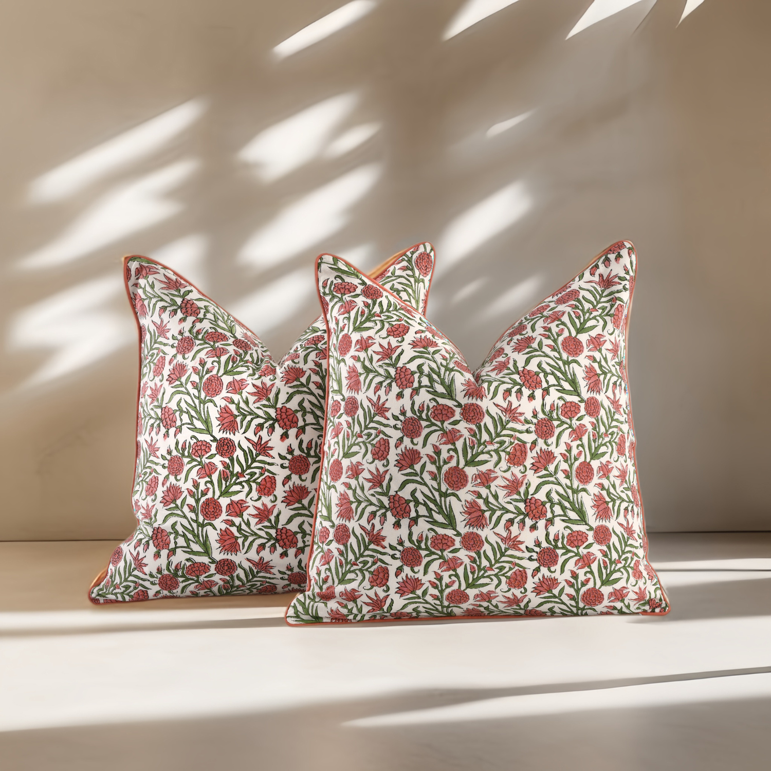 Piping Throw Pillow Covers - Red Garnet (Set of 2)
