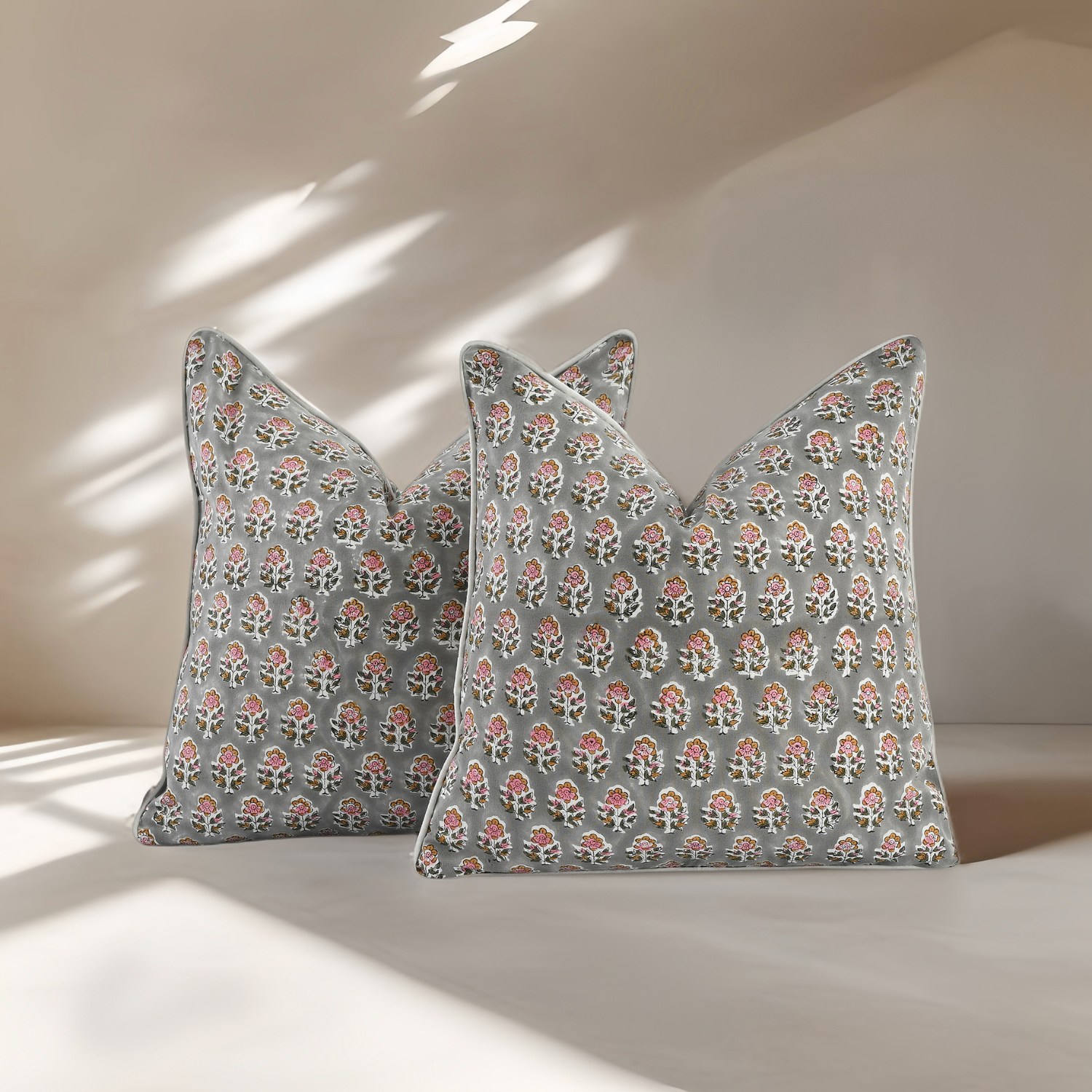 Piping Throw Pillow Covers - Labra Gray (Set of 2)