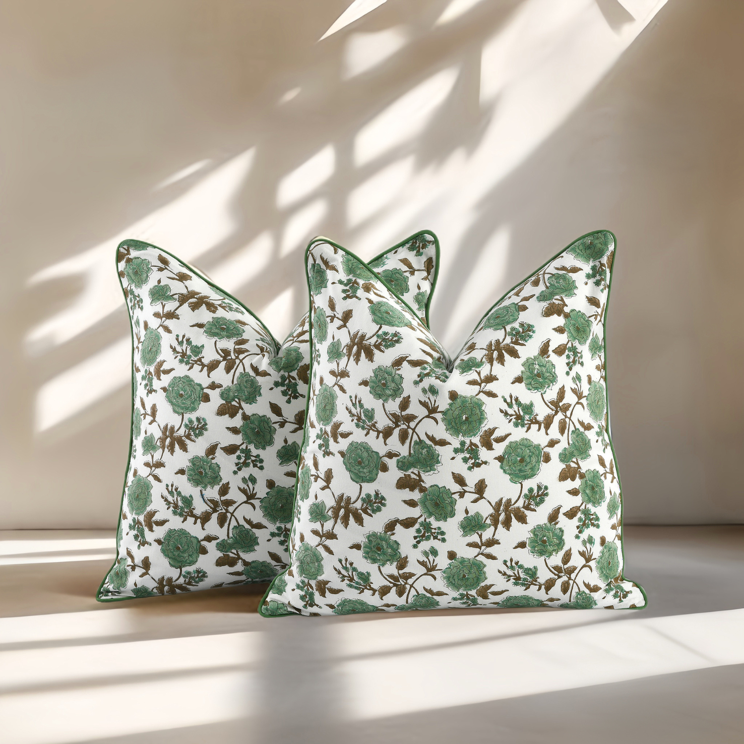 Piping Throw Pillow Covers - Mint Green (Set of 2)