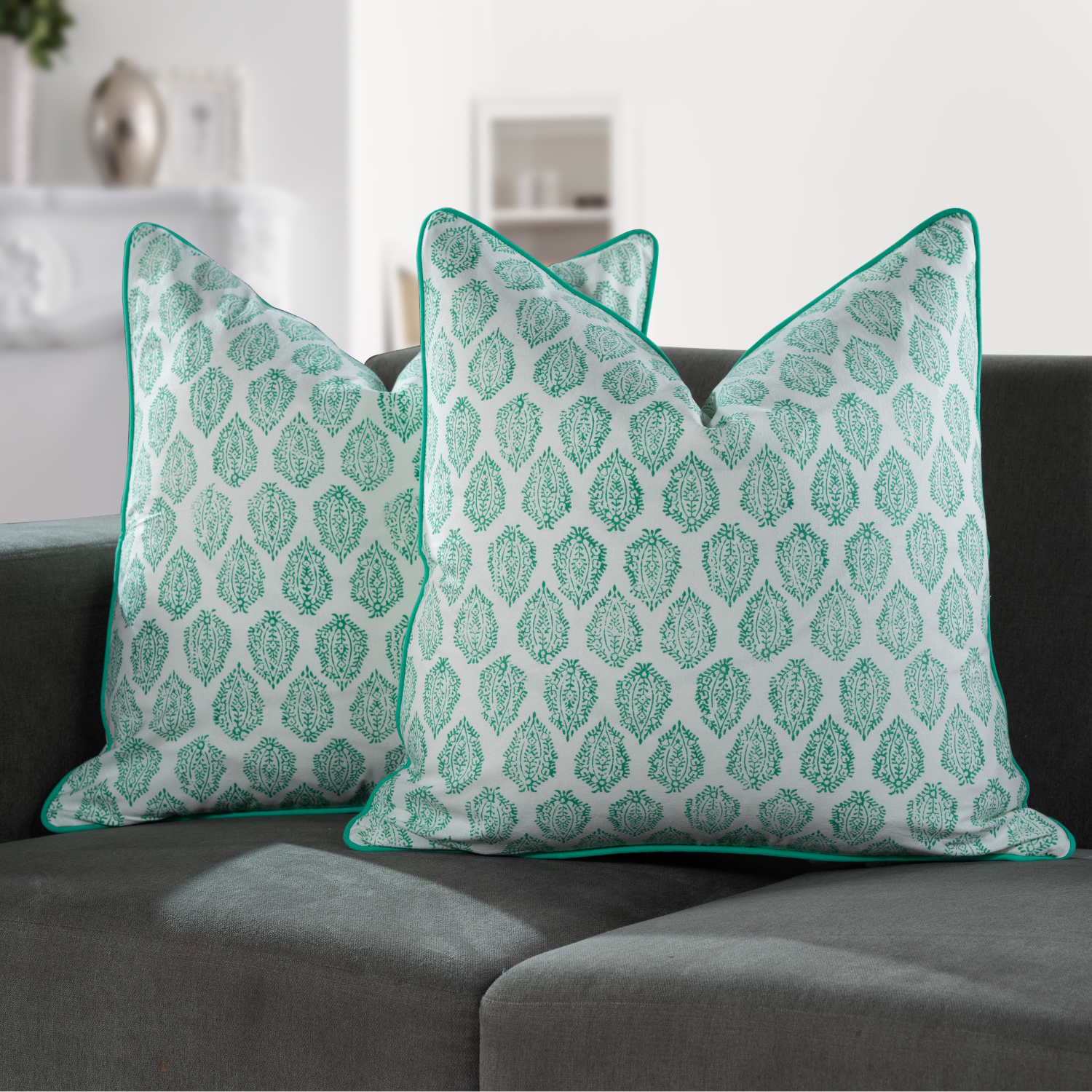 Piping Throw Pillow Covers - Sea Green (Set of 2)