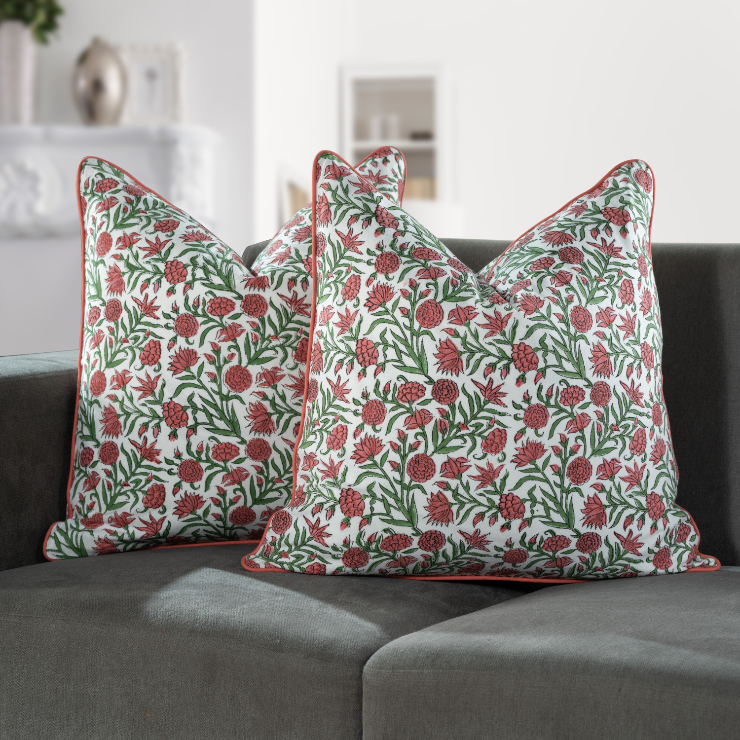 Piping Throw Pillow Covers - Red Garnet (Set of 2)