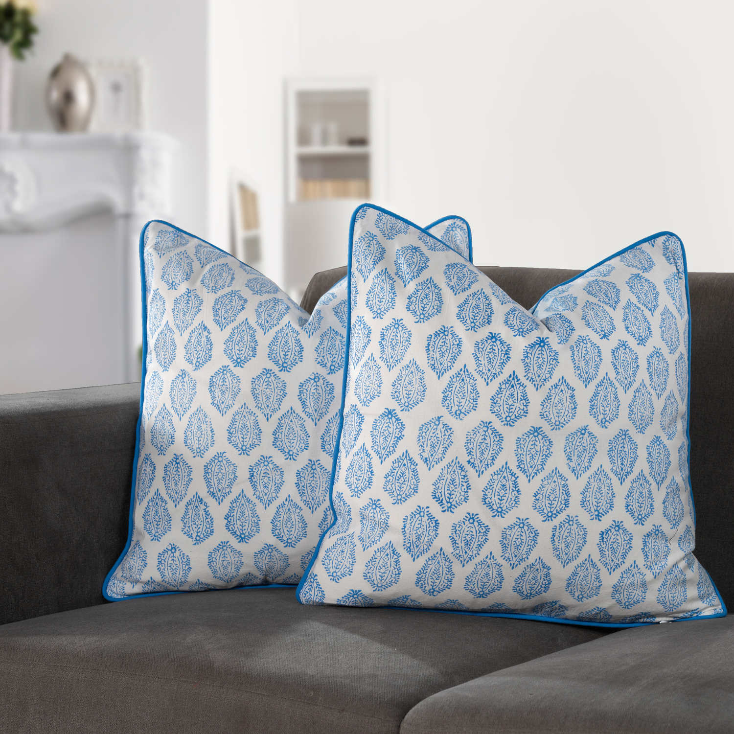 Piping Throw Pillow Covers - Royal Blue (Set of 2)