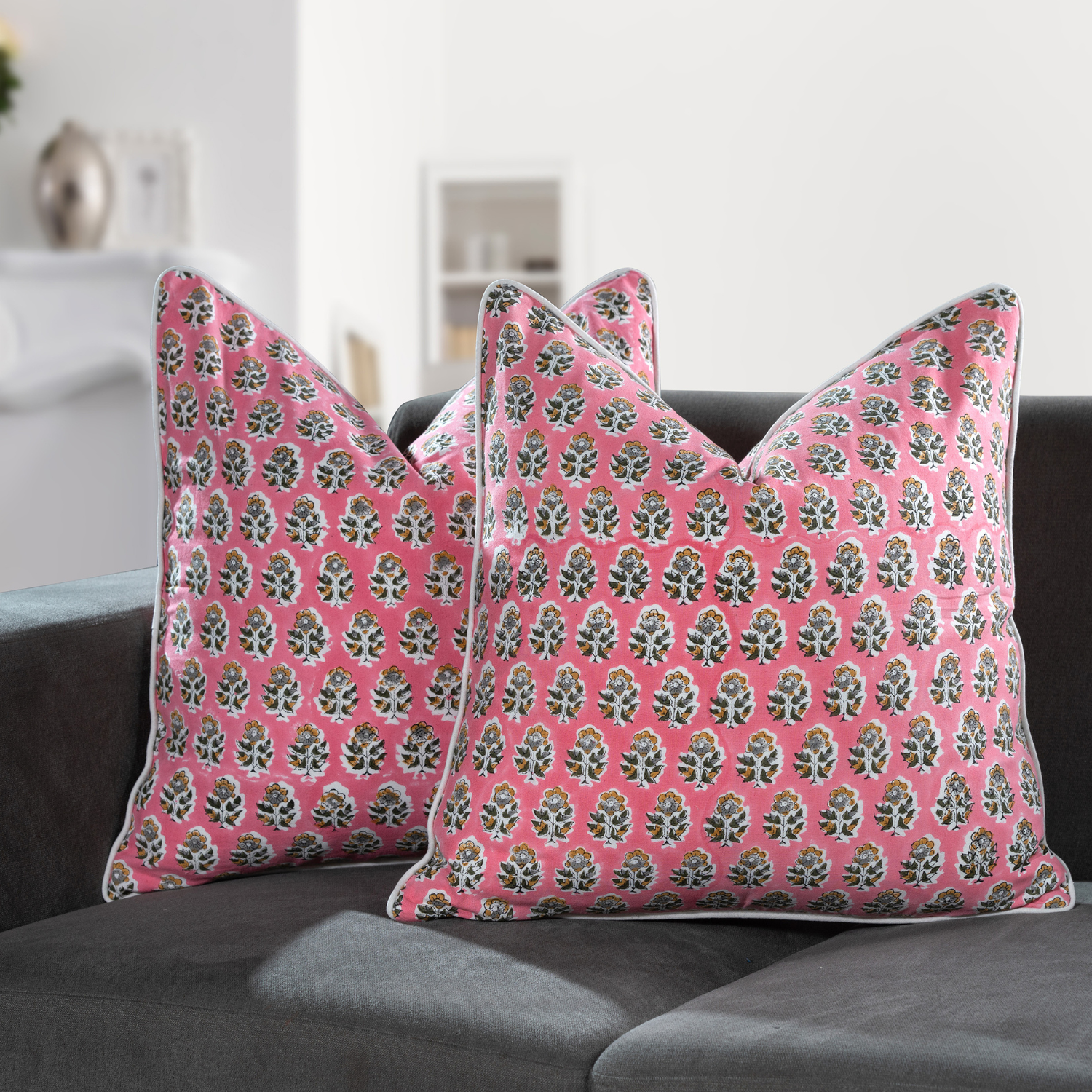 Piping Throw Pillow Covers - Poppy Pink (Set of 2)