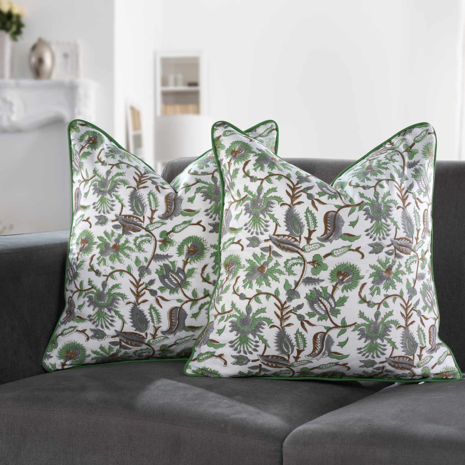 Piping Throw Pillow Covers - Fern Green (Set of 2)
