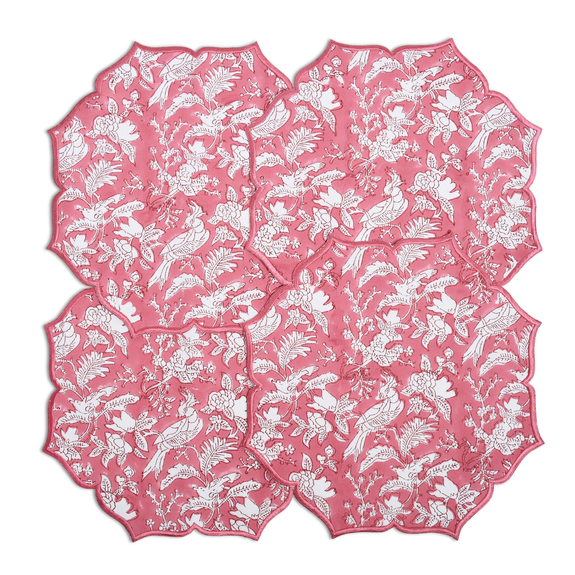 set of 4 Embroidered placemat in coral tone with soft threadwork