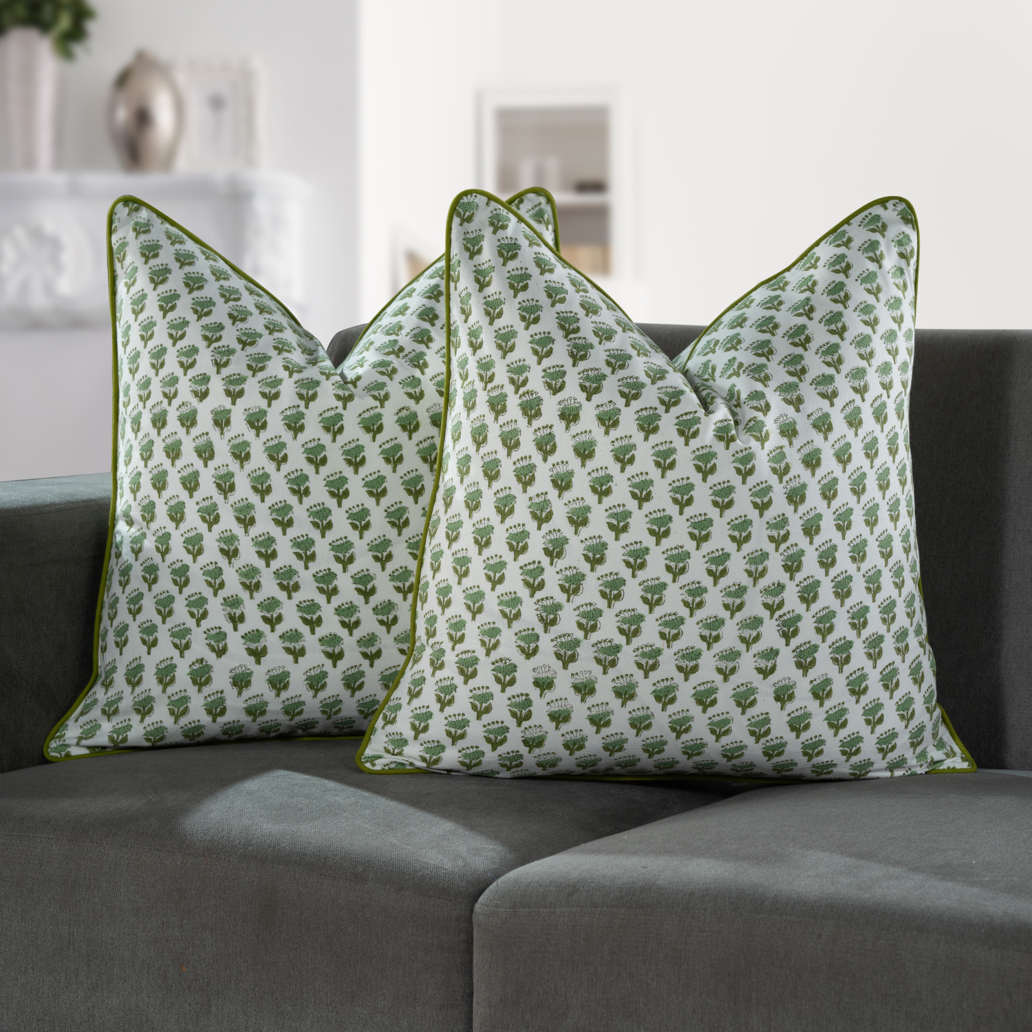 Piping Throw Pillow Covers - Emerald Green (Set of 2)