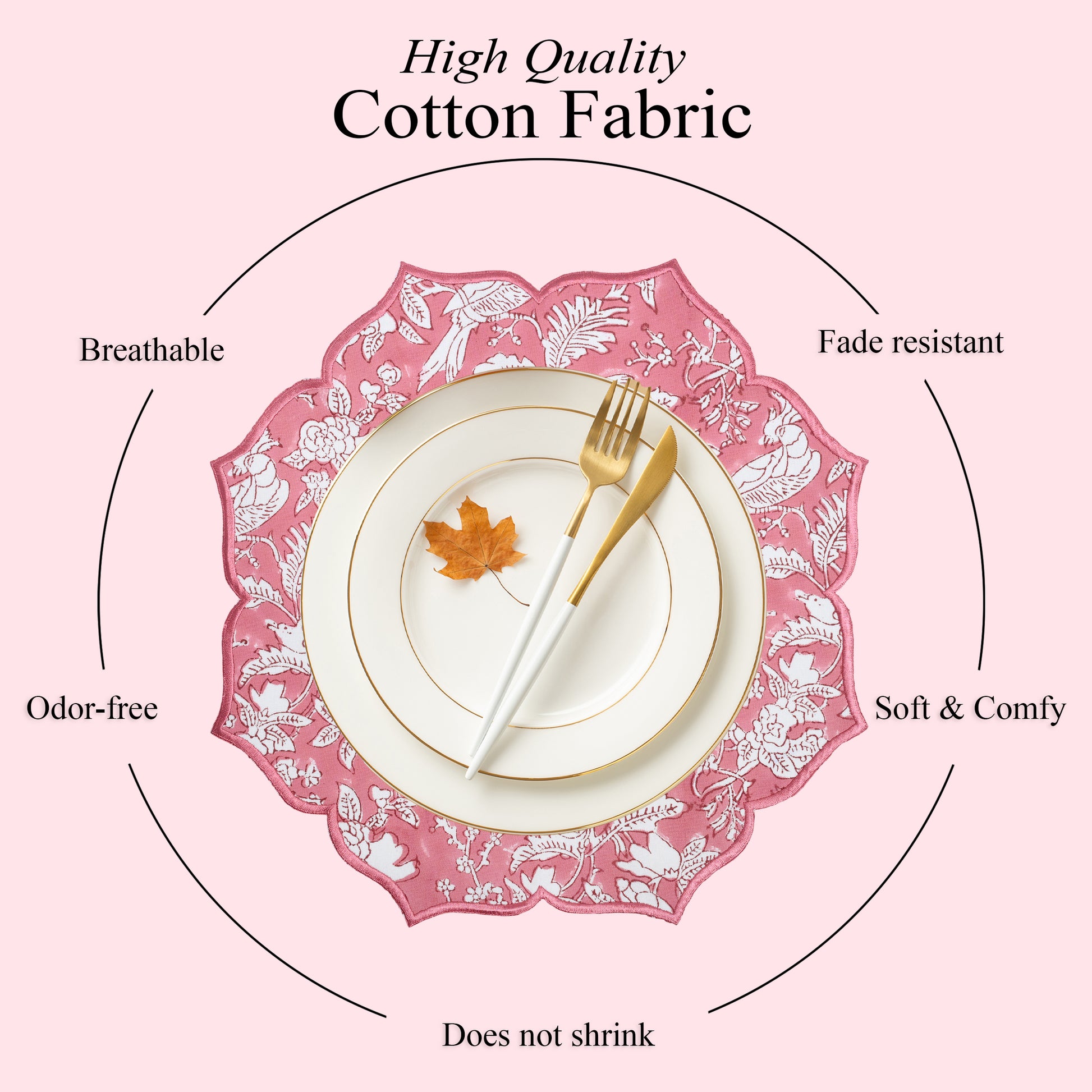 Cotton placemat in fresh coral pink with elegant stitching