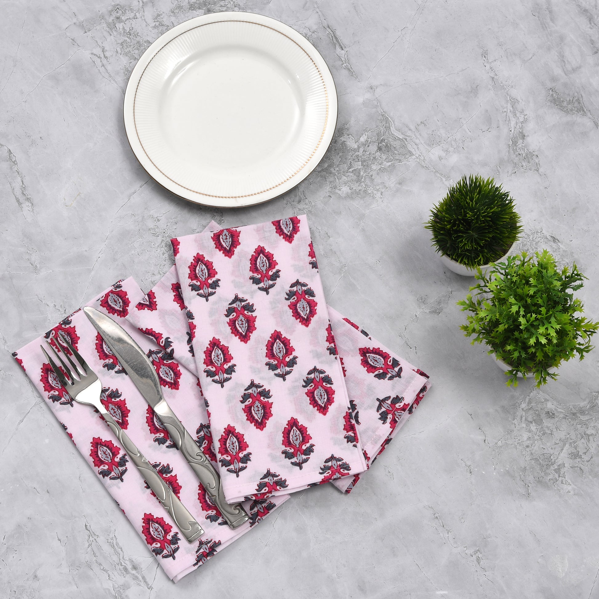 Cotton Cloth Napkins - White Maroon