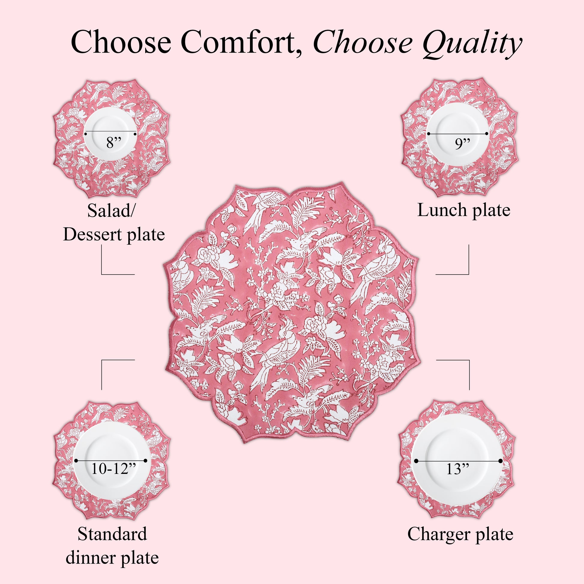Coral pink placemat with elegant edges for vibrant decor