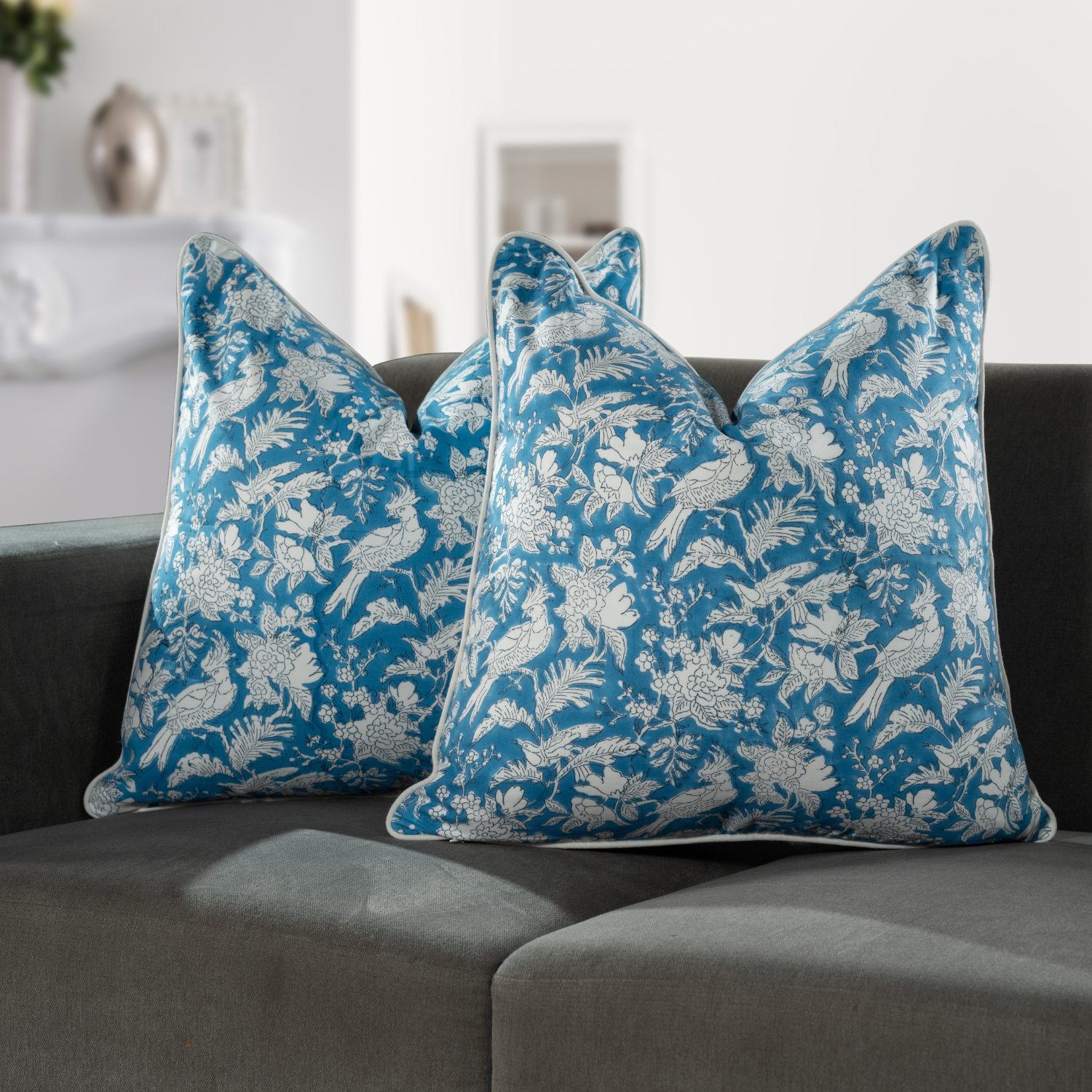 Piping Throw Pillow Covers - Blue Sapphire (Set of 2)