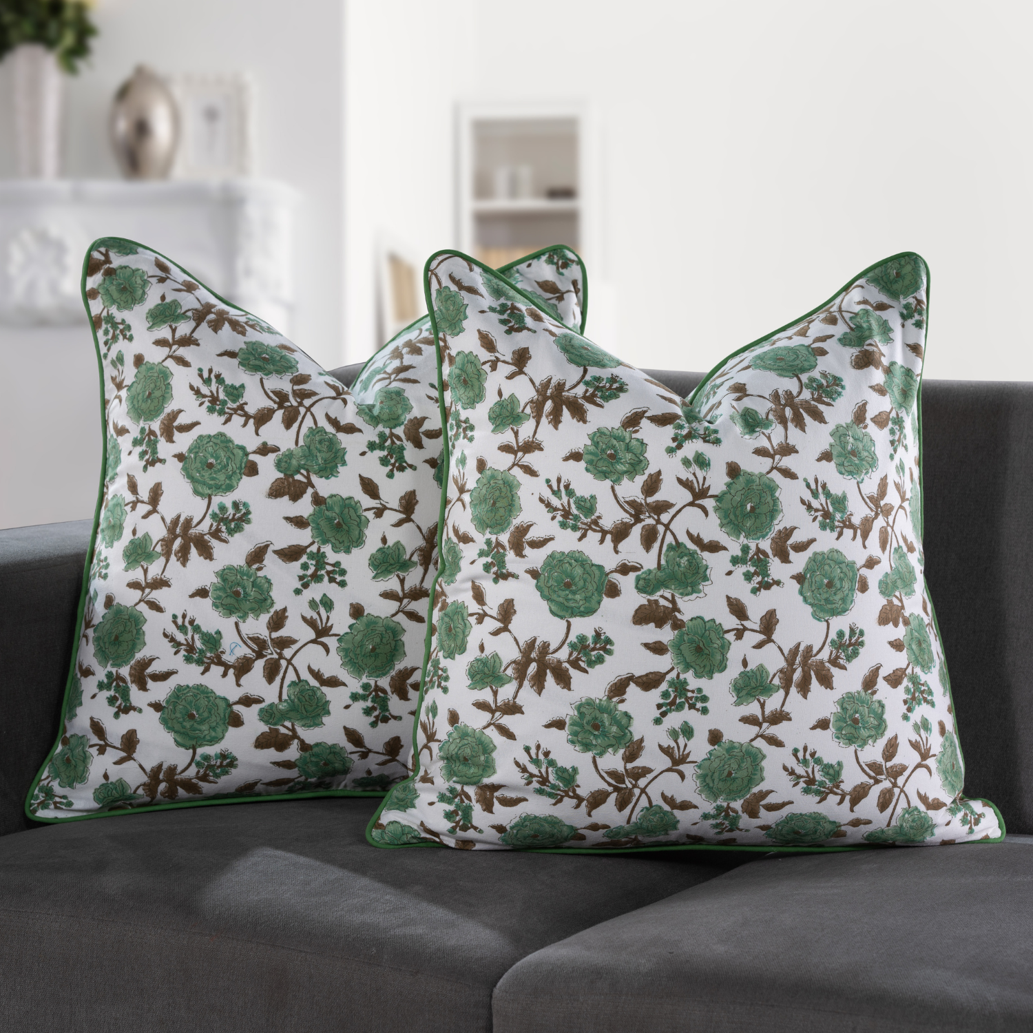 Piping Throw Pillow Covers - Mint Green (Set of 2)